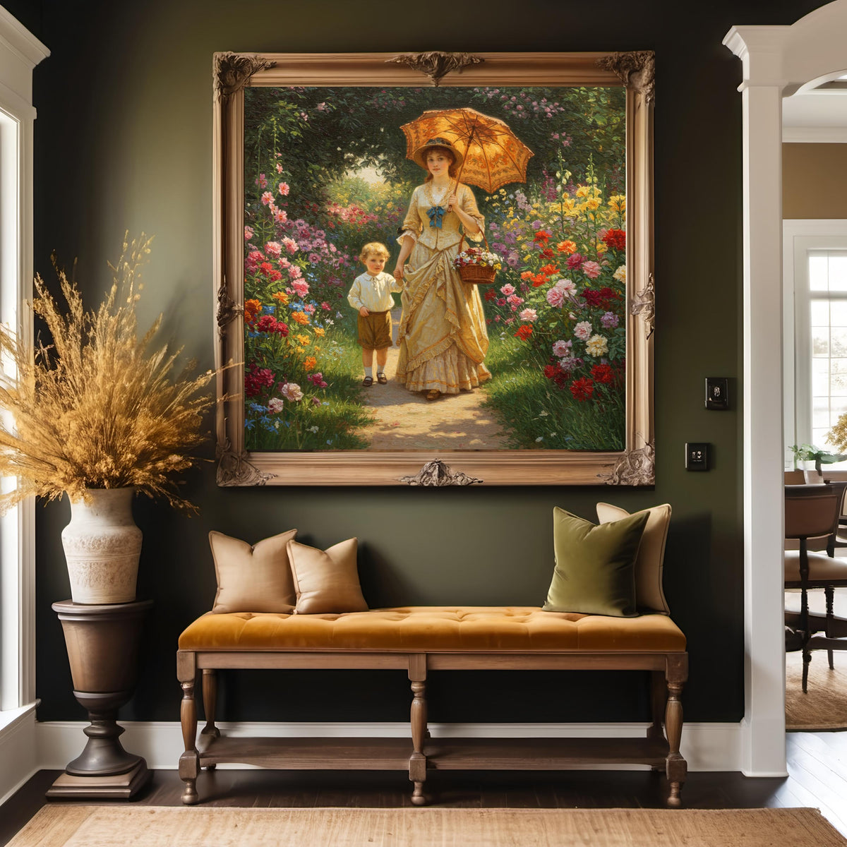 Mother and Son Spring Garden Walk: Vintage Victorian Art (Digital Download)