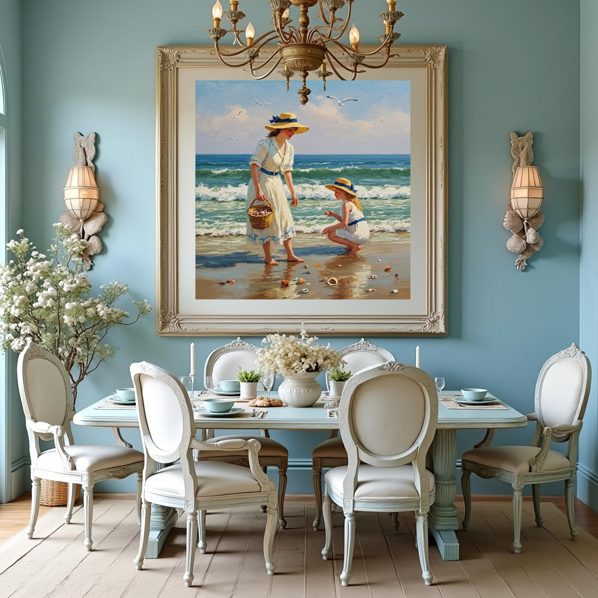 Mother and Daughter Beach Shells: Vintage Seaside Art (Digital Download)