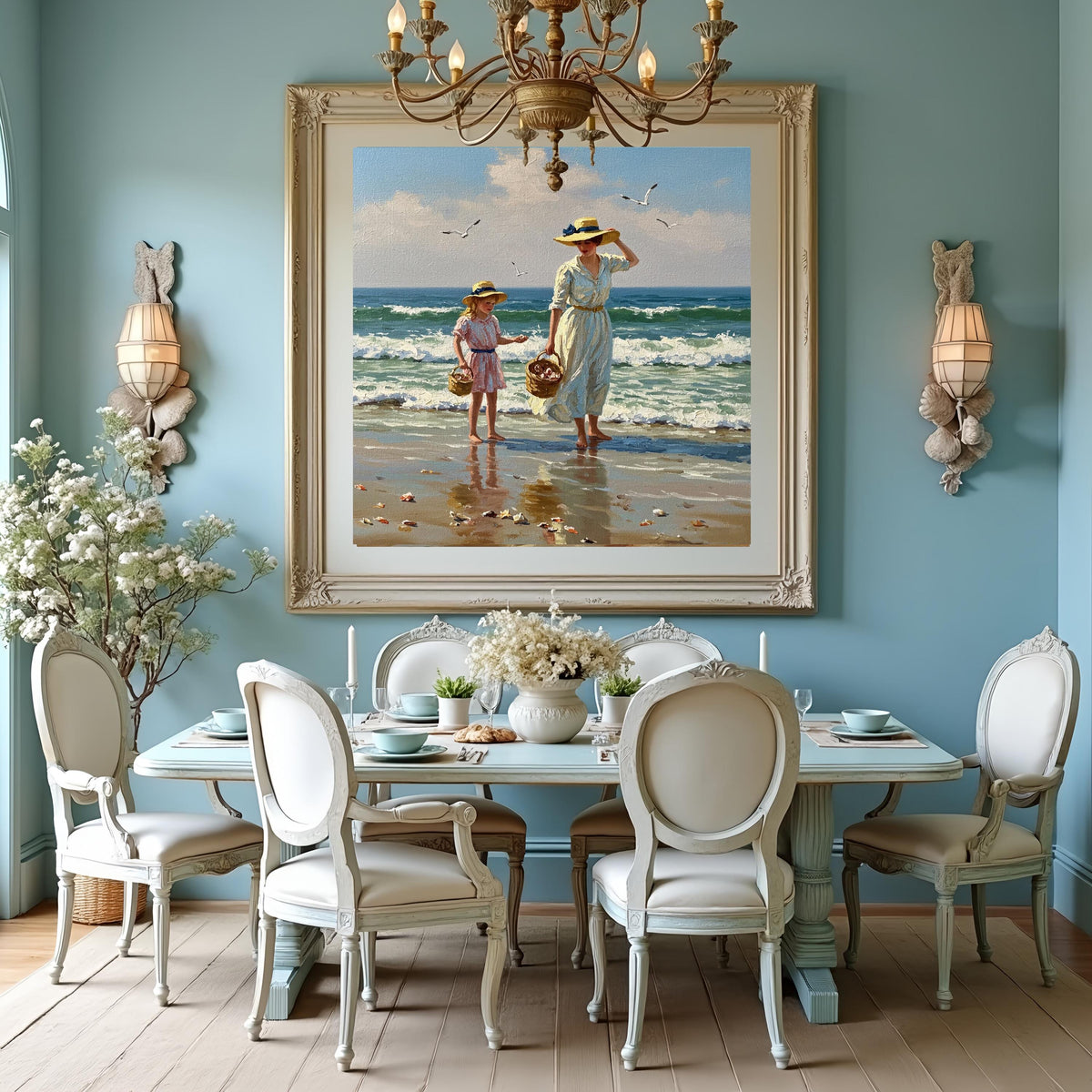 Vintage Mother Daughter Beach Print: Victorian Seaside Scene (Digital Download)