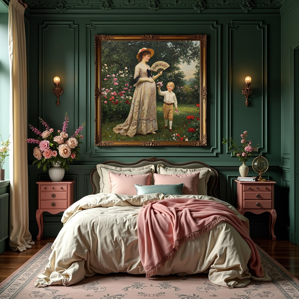 Victorian Mother and Son in Garden Vintage Art (Digital Download)