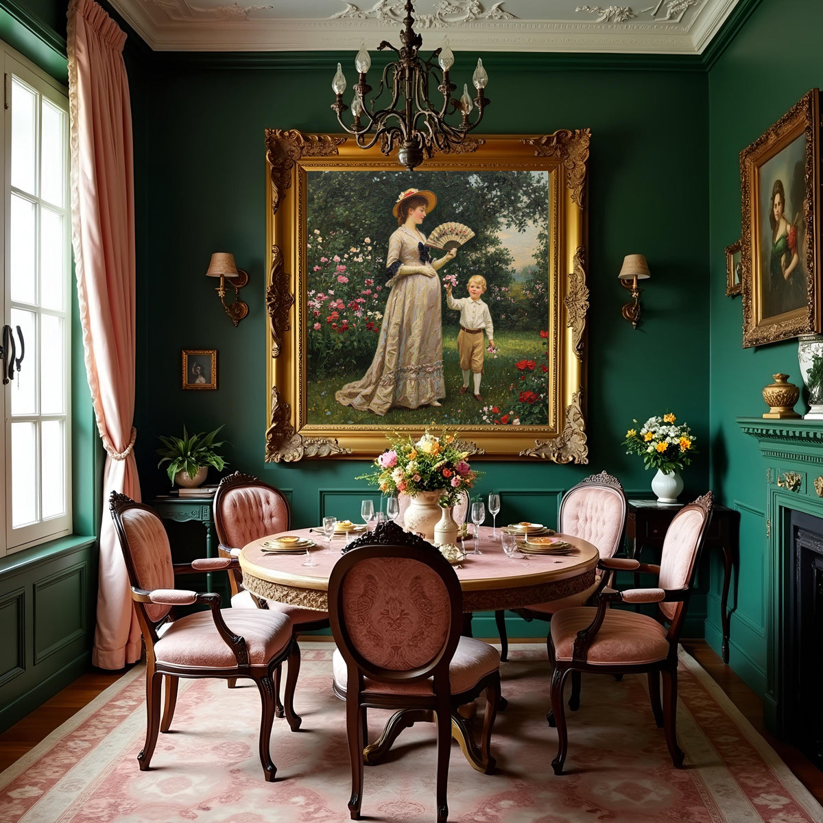 Victorian Mother and Son in Garden Vintage Art (Digital Download)