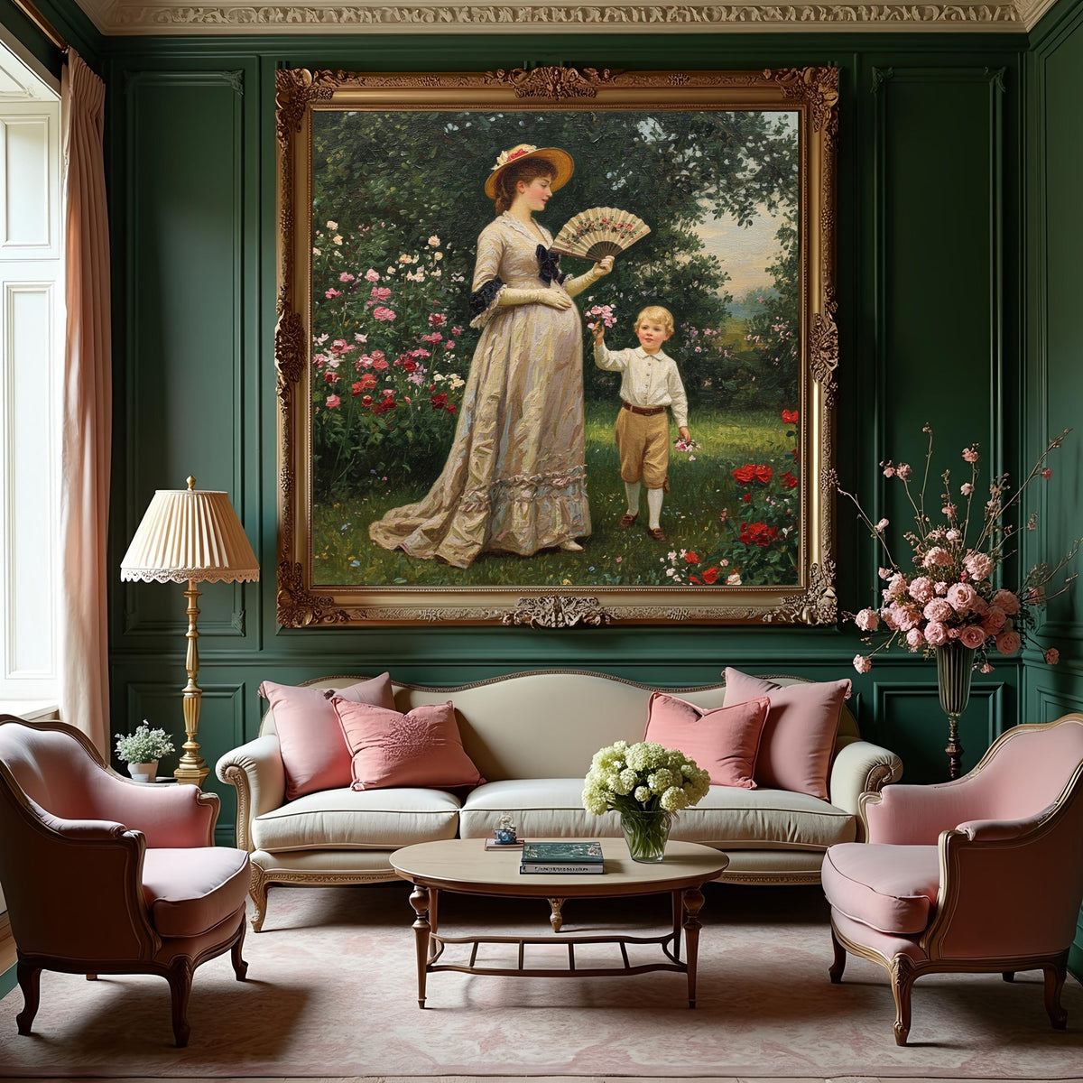 Victorian Mother and Son in Garden Vintage Art (Digital Download)