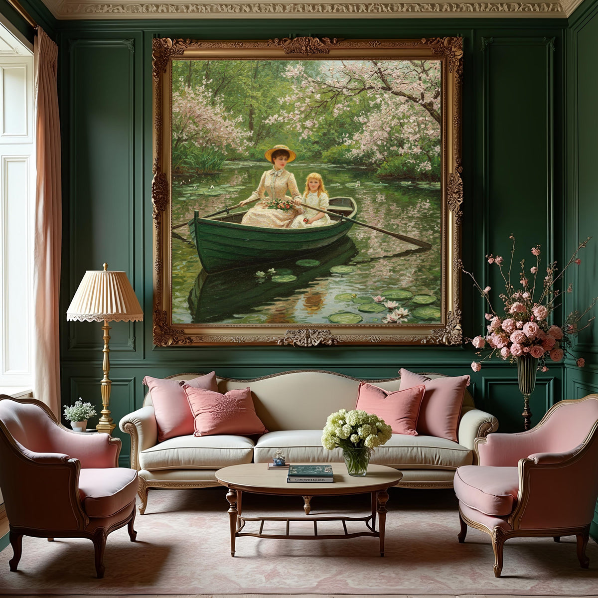 Victorian Mother and Daughter Boat Ride Art: Vintage Spring Scene (Digital Download)
