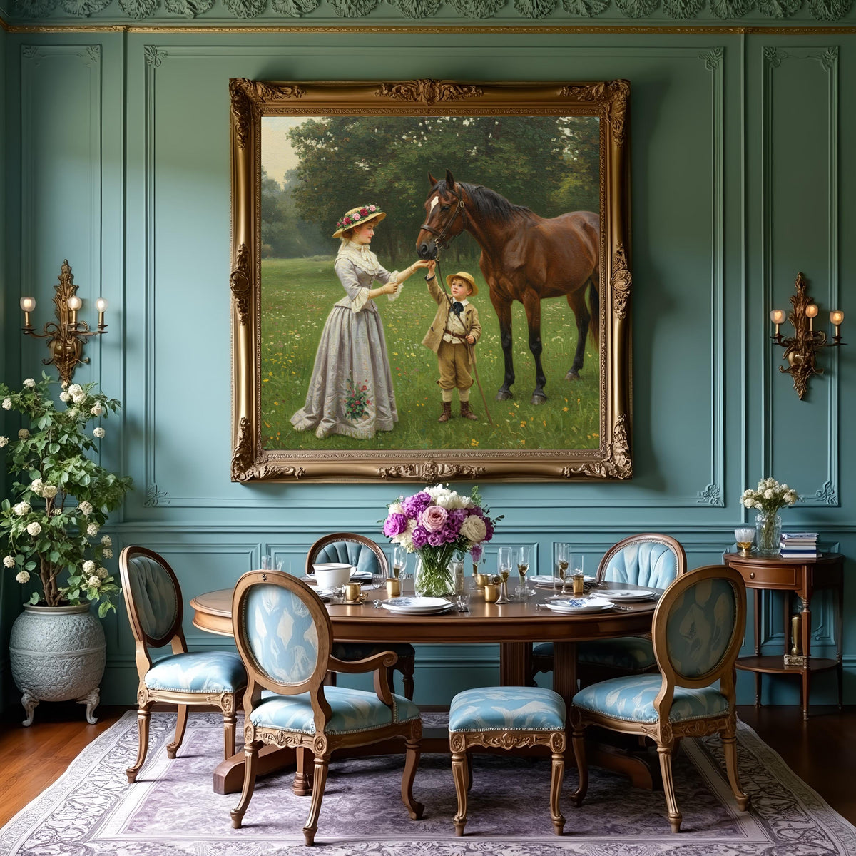 Victorian Horse Painting: Mother and Son, Countryside Scene (Digital Download)