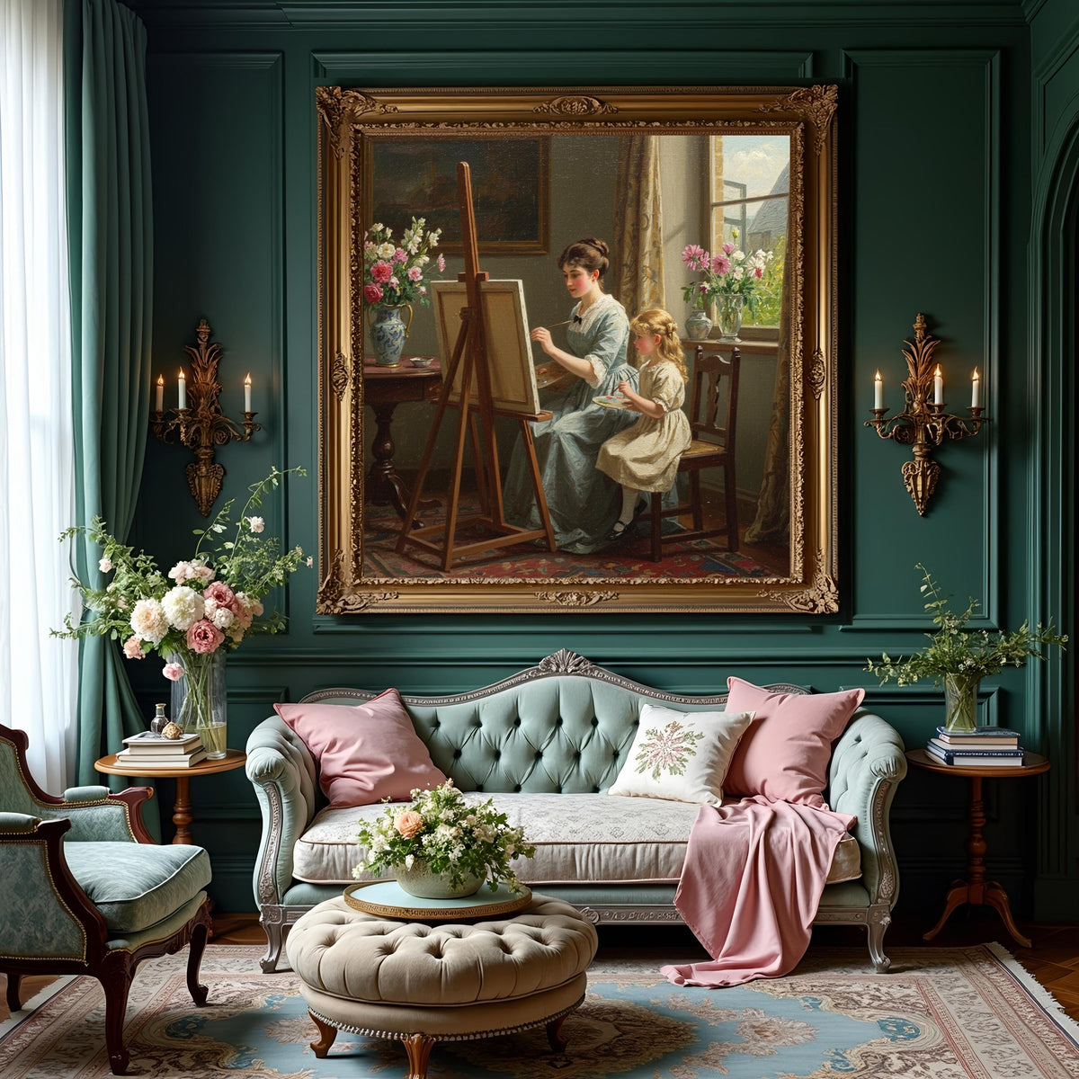 Vintage Mother and Daughter Painting: Art Lesson Print (Digital Download)