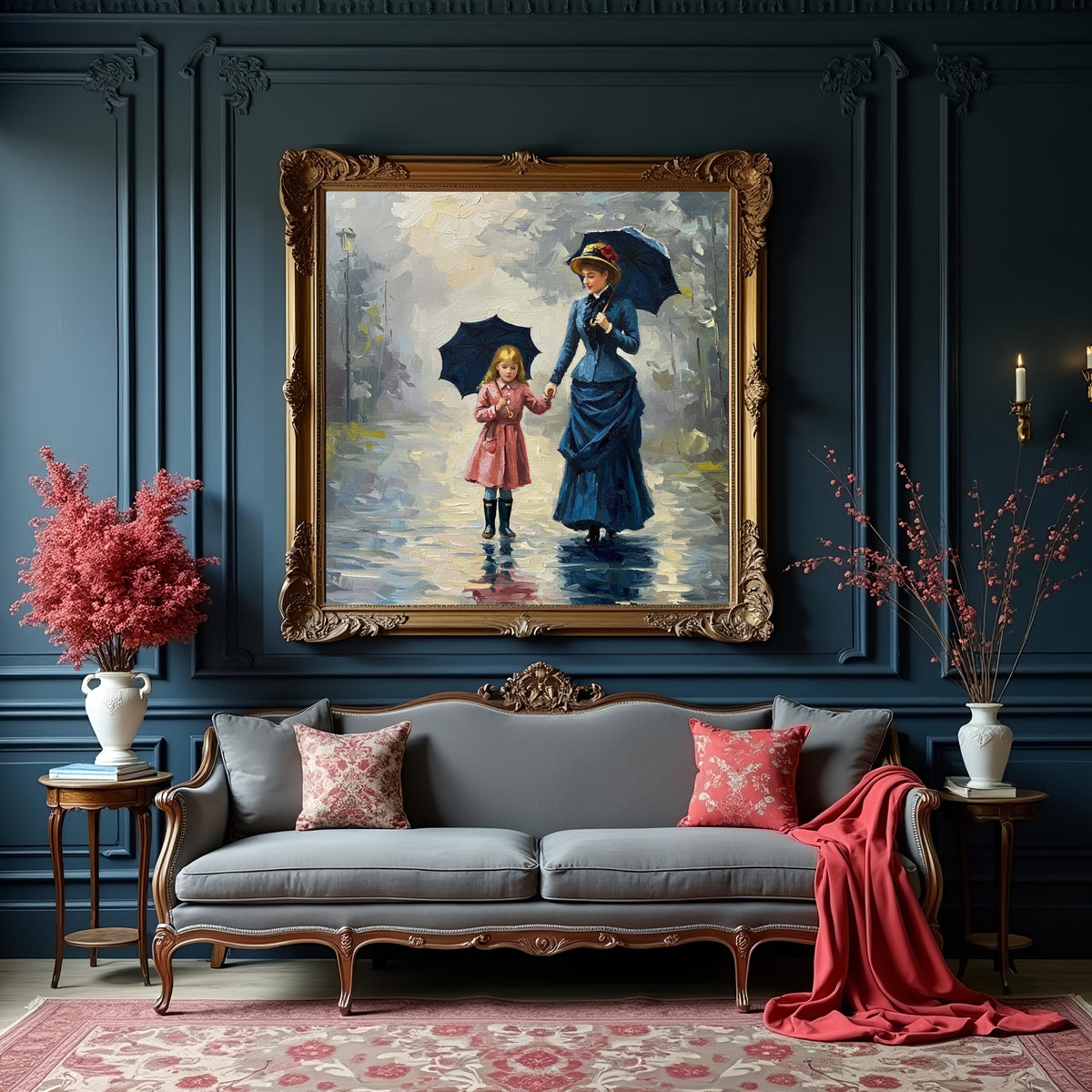 Victorian Mother and Daughter Rainy Day Painting (Digital Download)