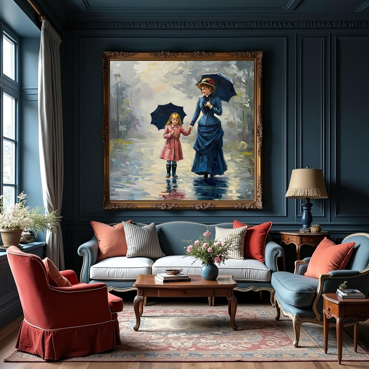 Victorian Mother and Daughter Rainy Day Painting (Digital Download)