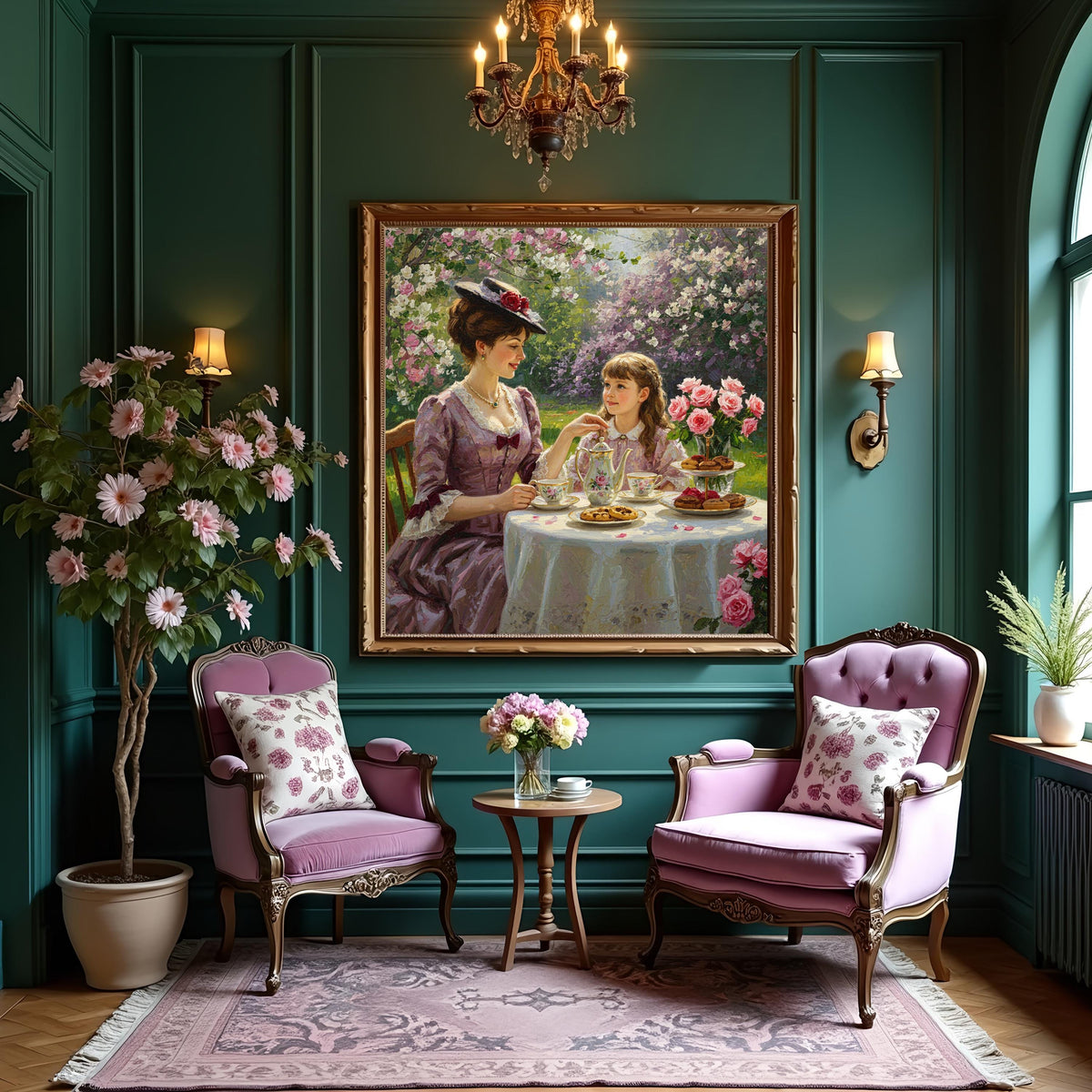 Victorian Mother's Day Tea Party Art Print: Vintage Floral Garden (Digital Download)