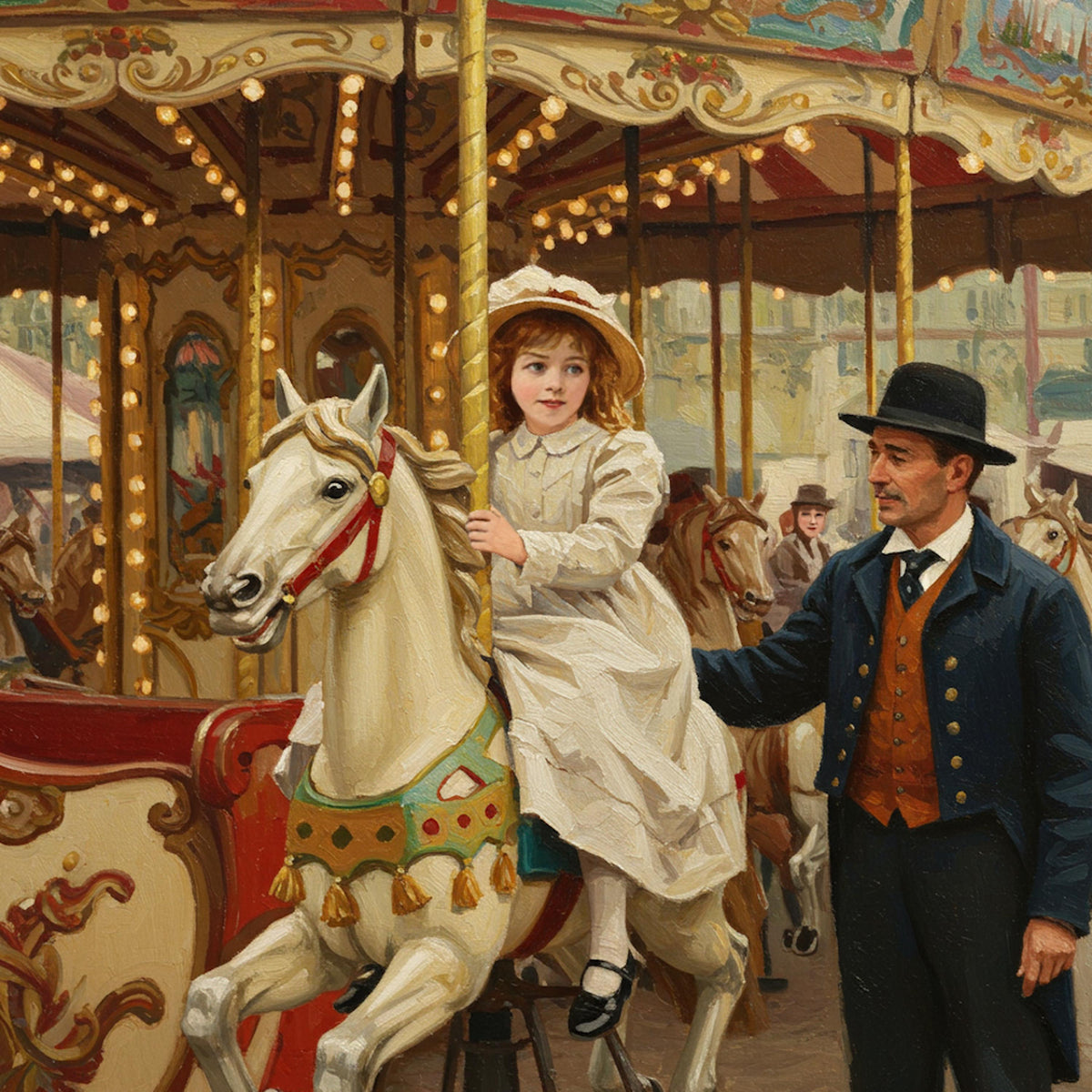 Carousel Ride Digital Print: Father Daughter Fairground Art (Digital Download)