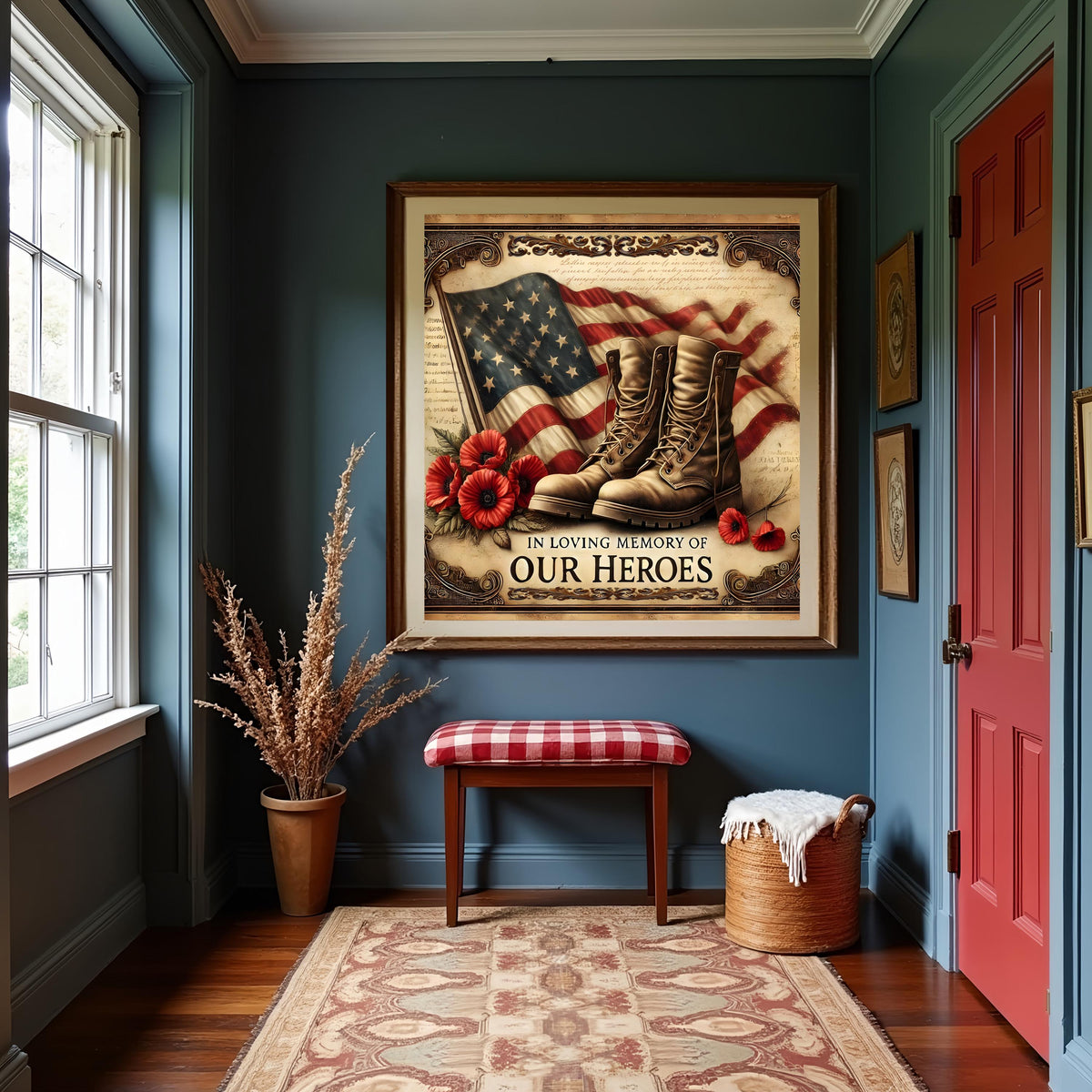 Memorial Day Patriotic Print: Vintage Flag, Combat Boots (Digital Download)