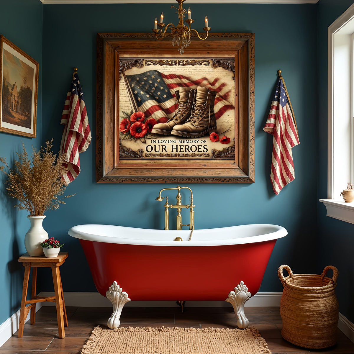 Memorial Day Patriotic Print: Vintage Flag, Combat Boots (Digital Download)