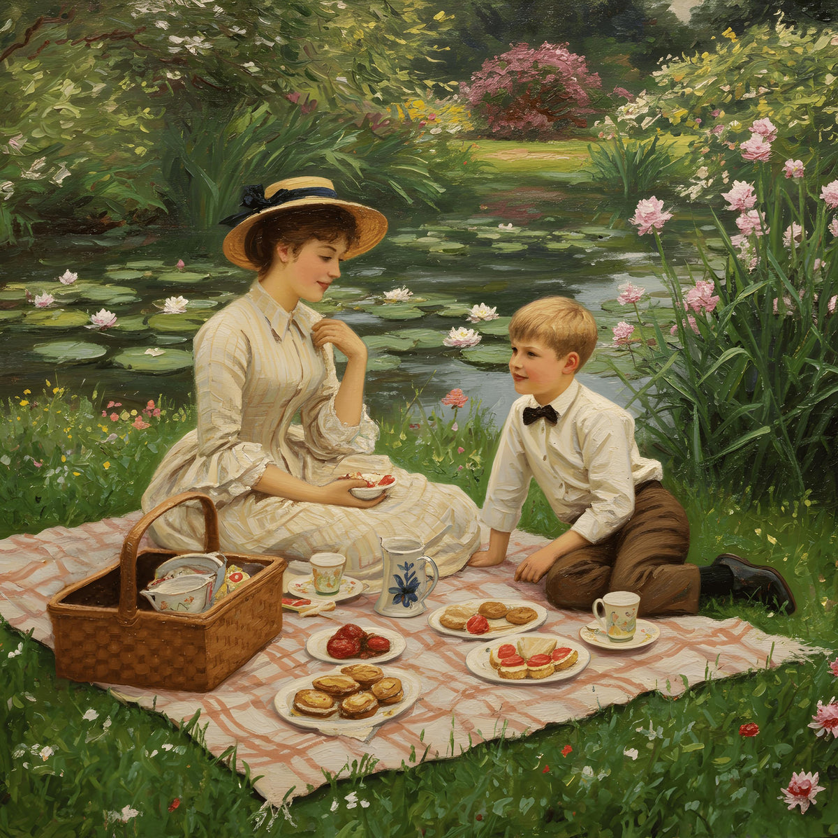 Vintage Mother's Day Picnic Painting: Victorian Garden Scene (Digital Download)