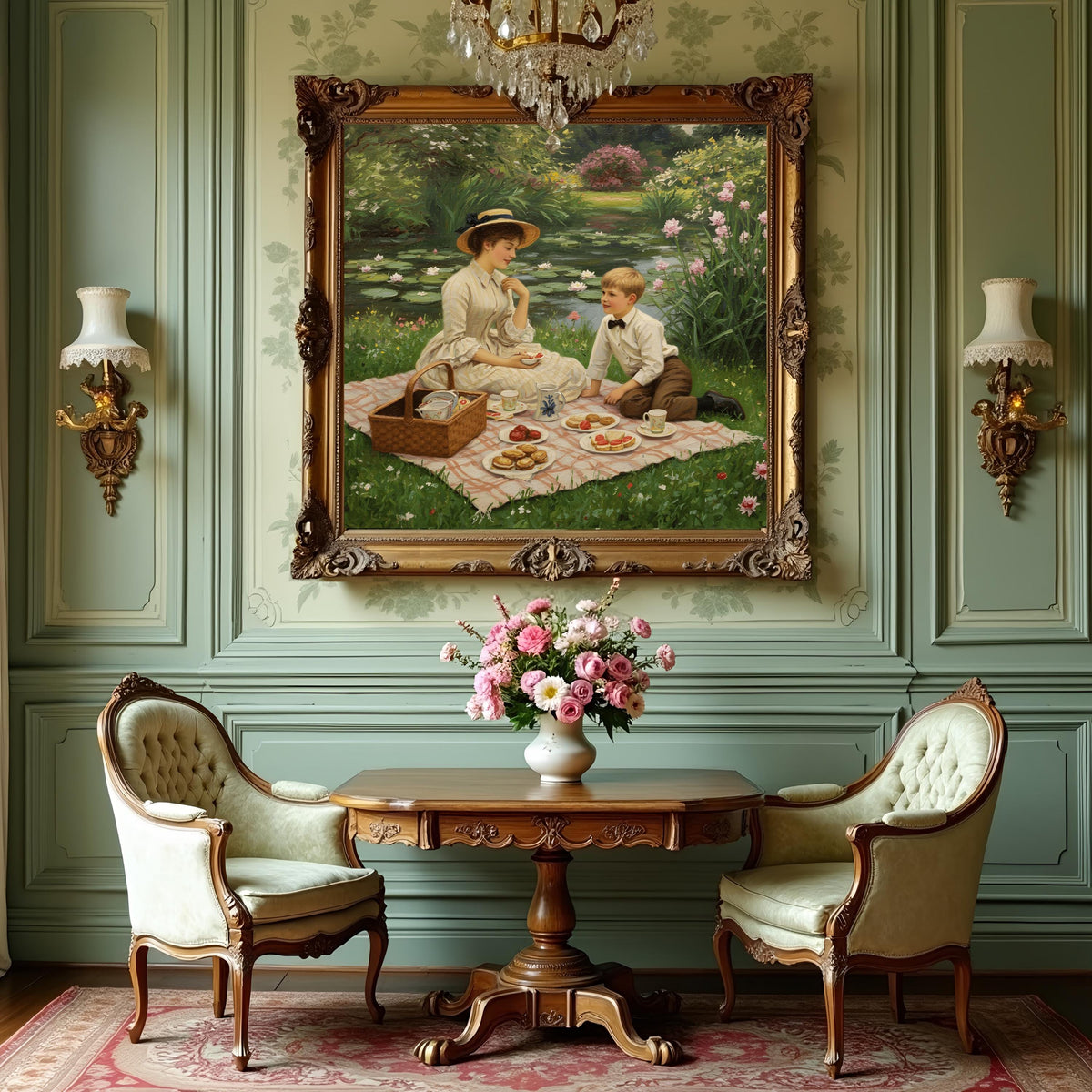 Vintage Mother's Day Picnic Painting: Victorian Garden Scene (Digital Download)