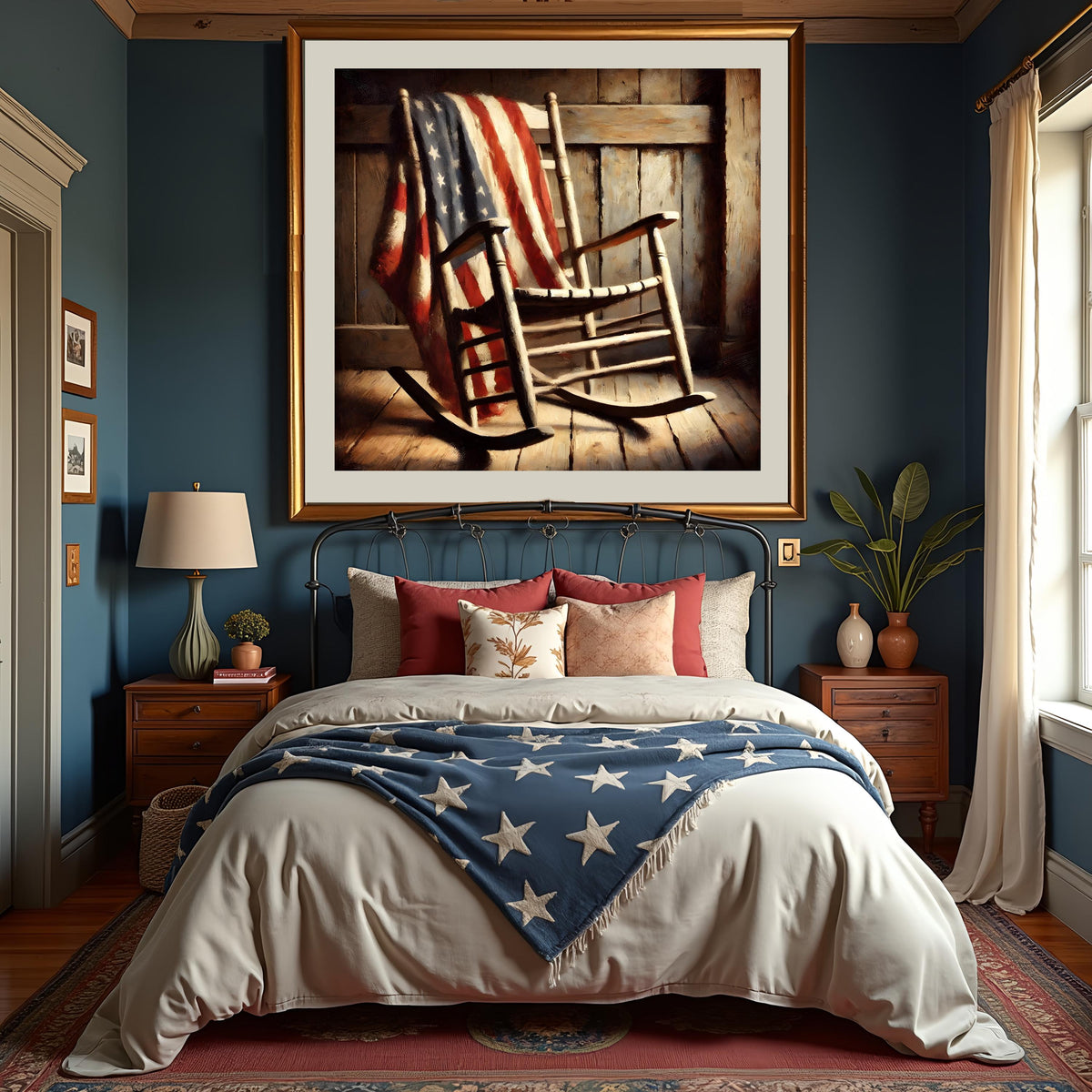 American Flag Rocking Chair Print: Rustic Americana Wall Art (Digital Download