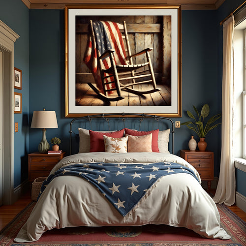 American Flag Rocking Chair Print: Rustic Americana Wall Art (Digital Download