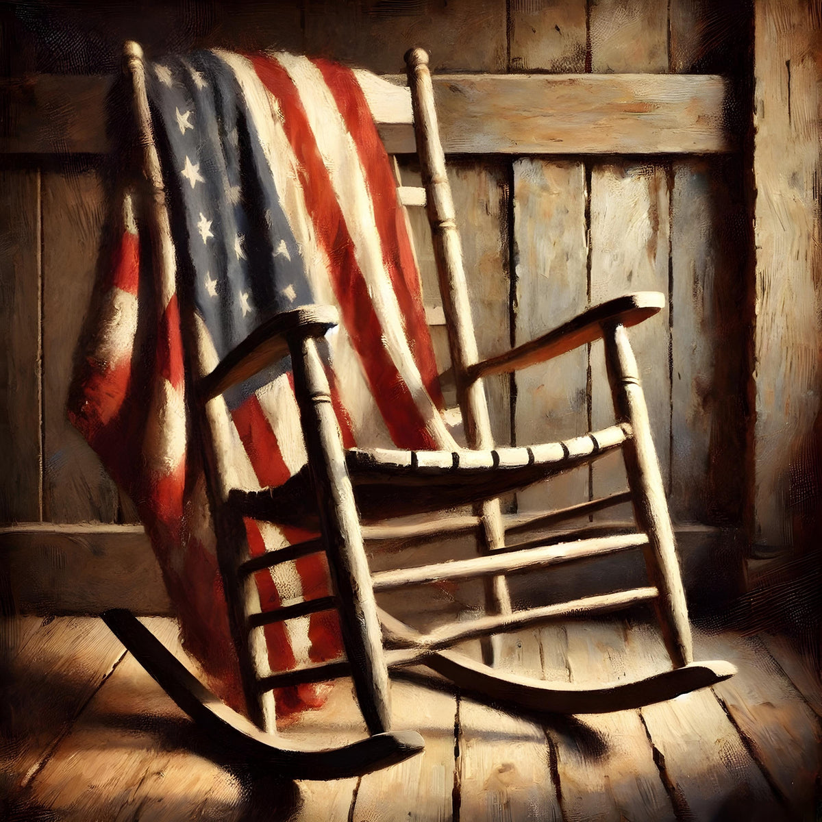 American Flag Rocking Chair Print: Rustic Americana Wall Art (Digital Download