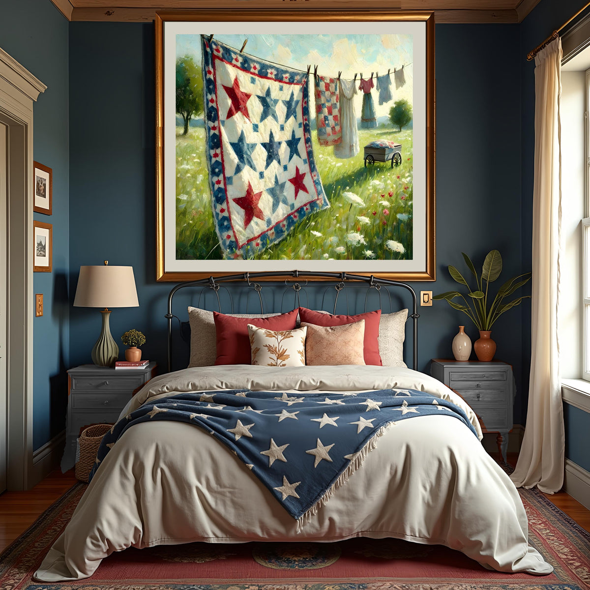 Patriotic Quilt Art Print: Americana Decor, Country Cottage Style (Digital Download)