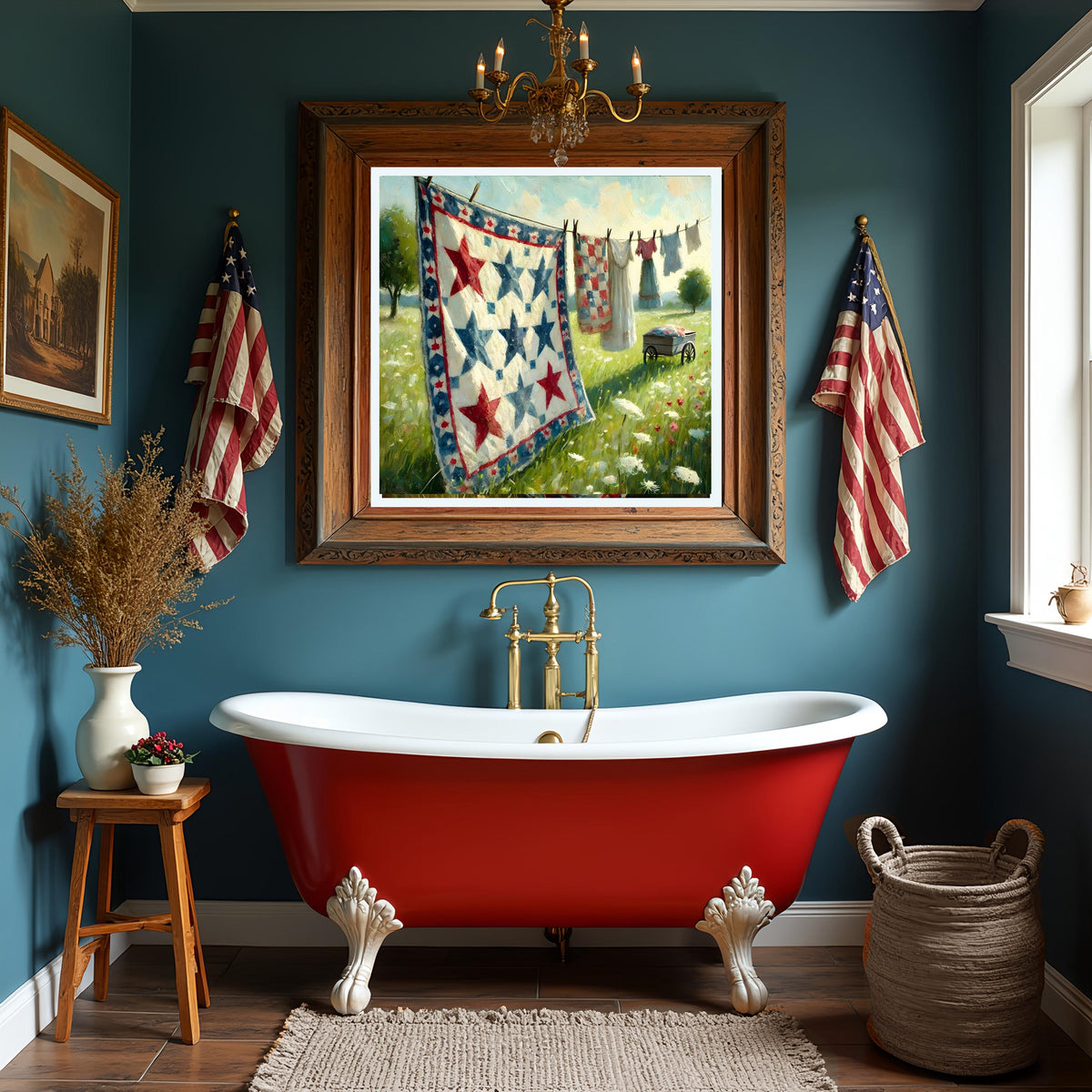 Patriotic Quilt Art Print: Americana Decor, Country Cottage Style (Digital Download)