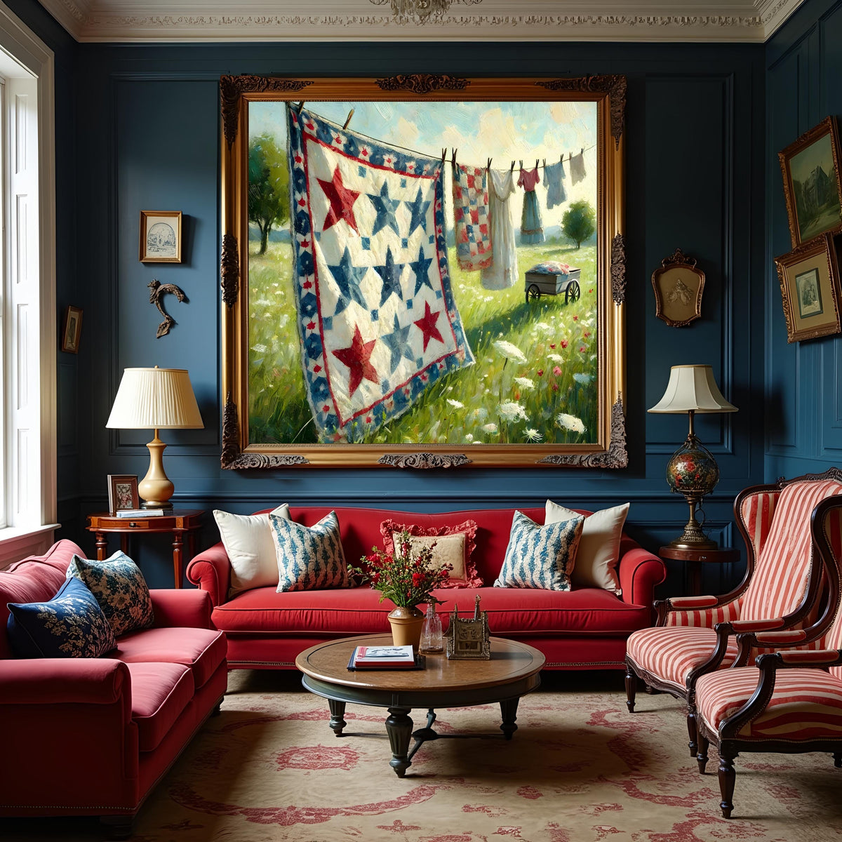 Patriotic Quilt Art Print: Americana Decor, Country Cottage Style (Digital Download)