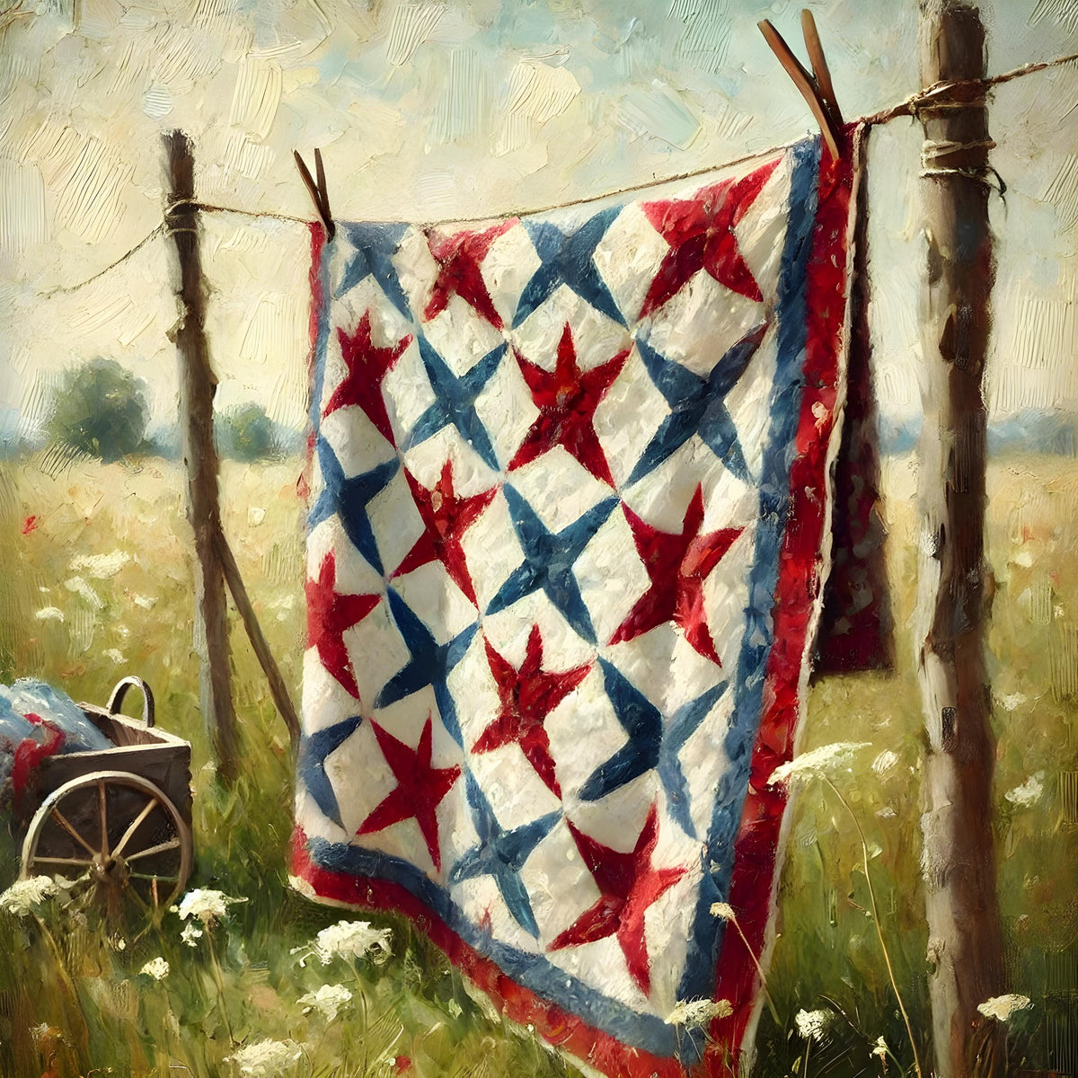 Americana Quilt Art Print: Patriotic Cottage Decor (Digital Download)