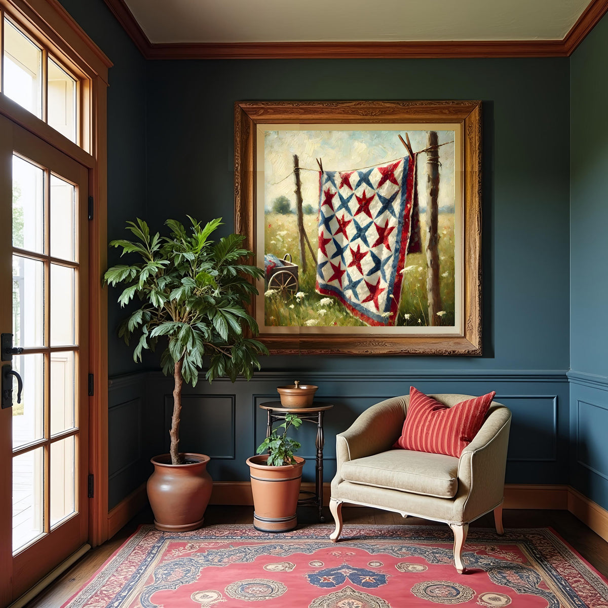Americana Quilt Art Print: Patriotic Cottage Decor (Digital Download)
