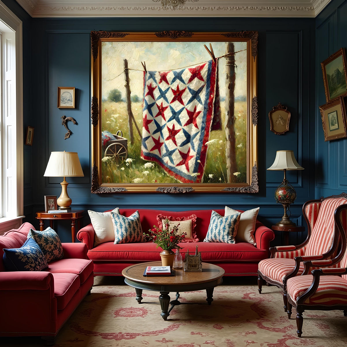 Americana Quilt Art Print: Patriotic Cottage Decor (Digital Download)