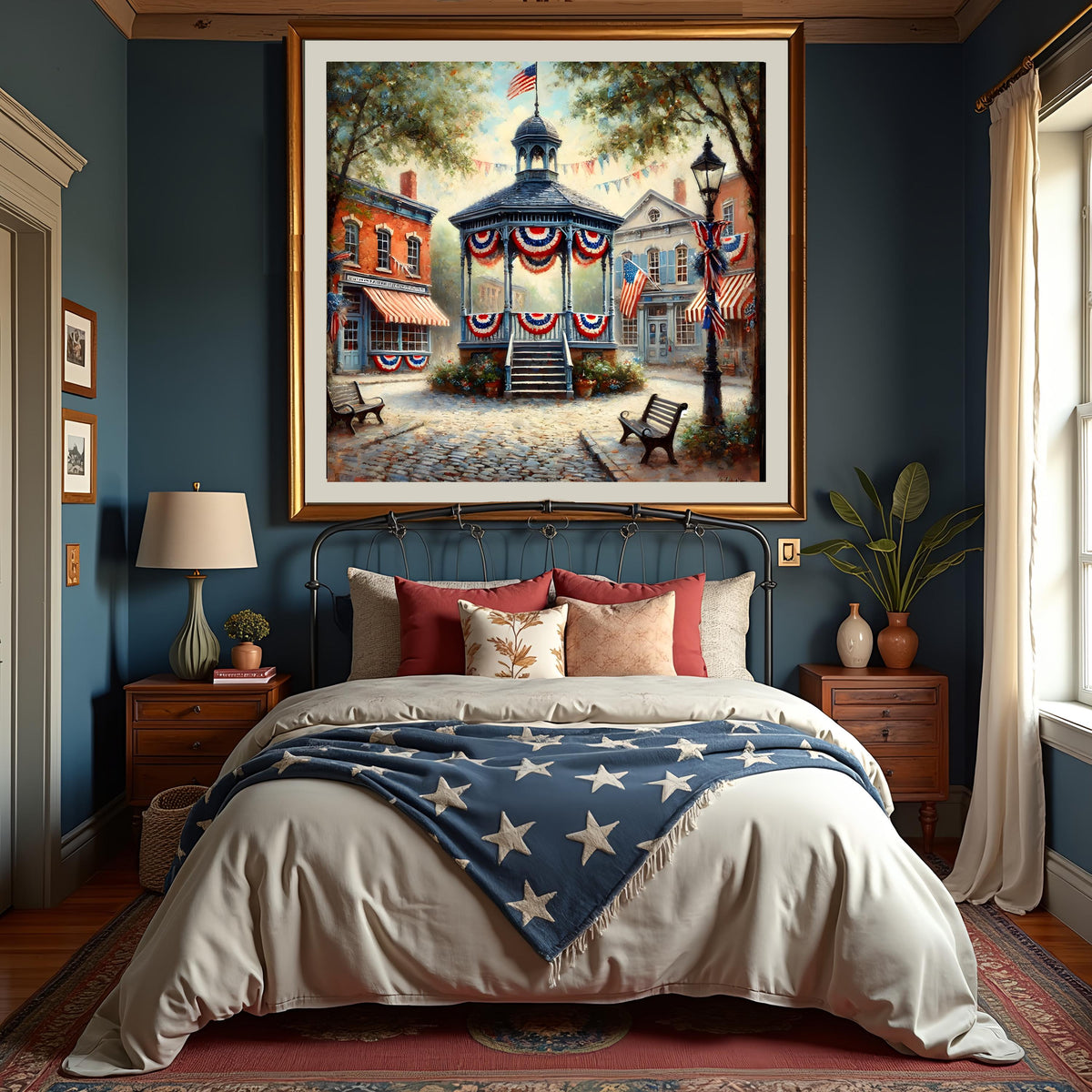 Patriotic Town Square Gazebo Vintage Art Print: Americana Decor (Digital Download)
