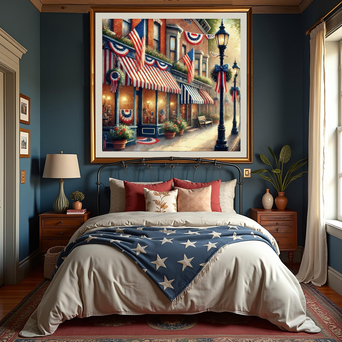 Vintage Americana Town Street Scene: Patriotic Digital Wall Art (4096x4096 pixels) 2
