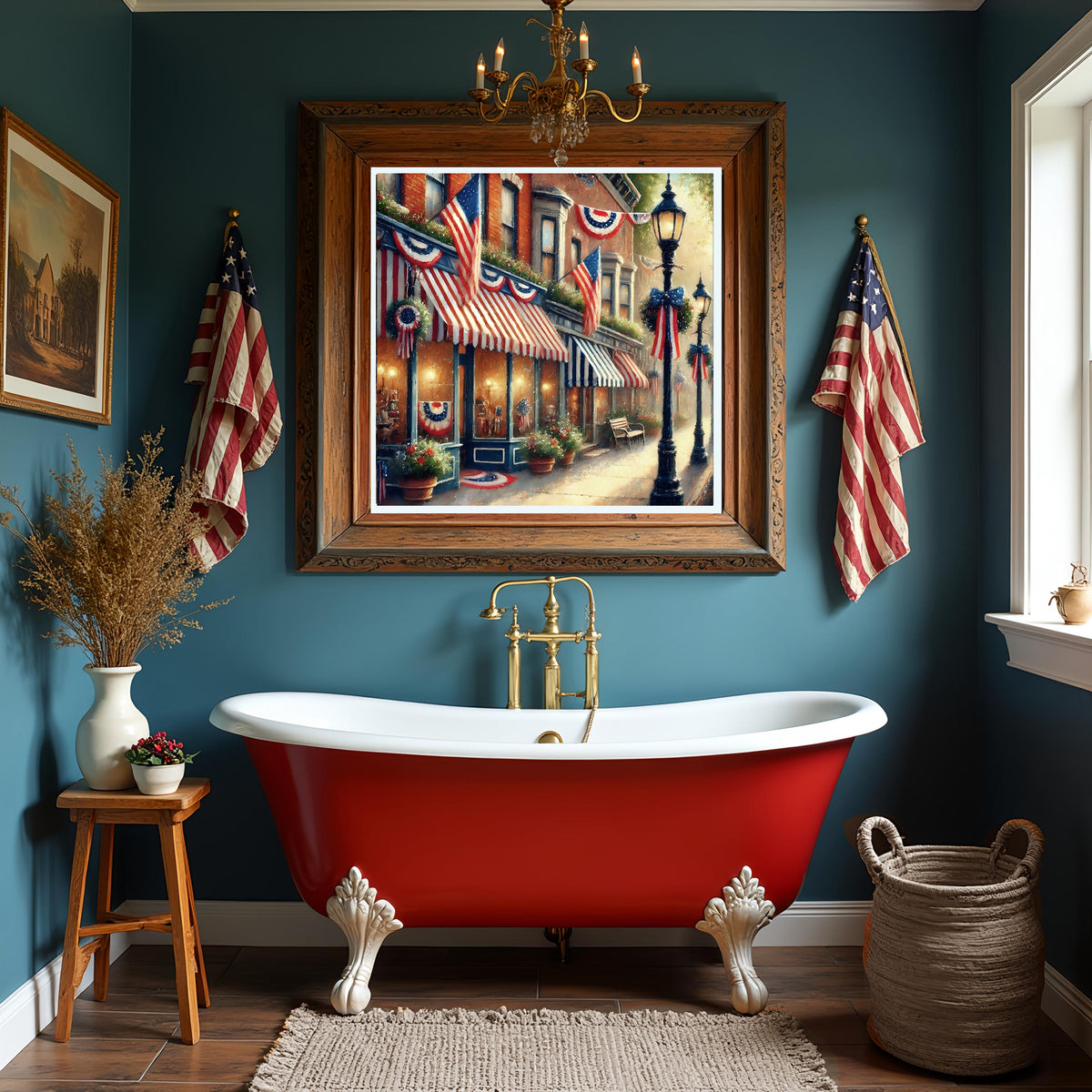 Vintage Americana Town Street Scene: Patriotic Digital Wall Art (4096x4096 pixels) 2
