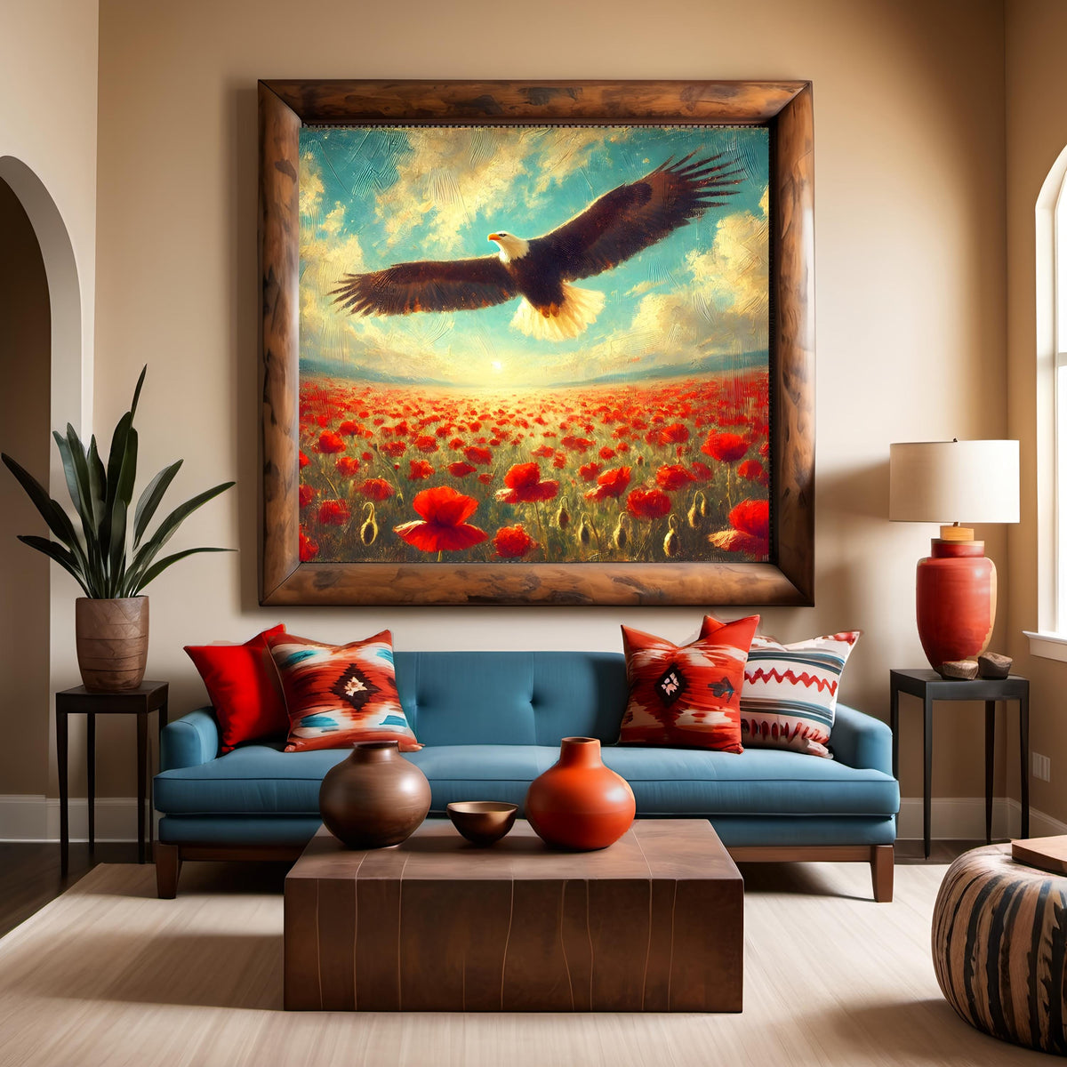 Bald Eagle & Poppy Field Painting: Americana Memorial Day Art (Digital Download)