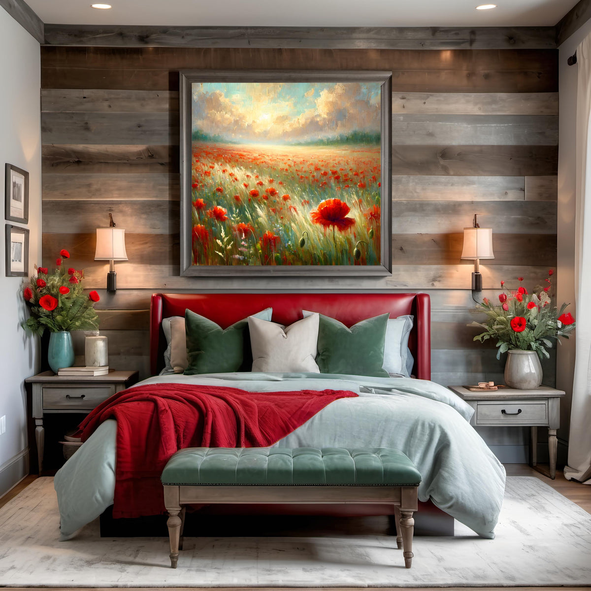 Red Poppy Field Print: Painterly Floral Landscape (Digital Download, 30x30 inches