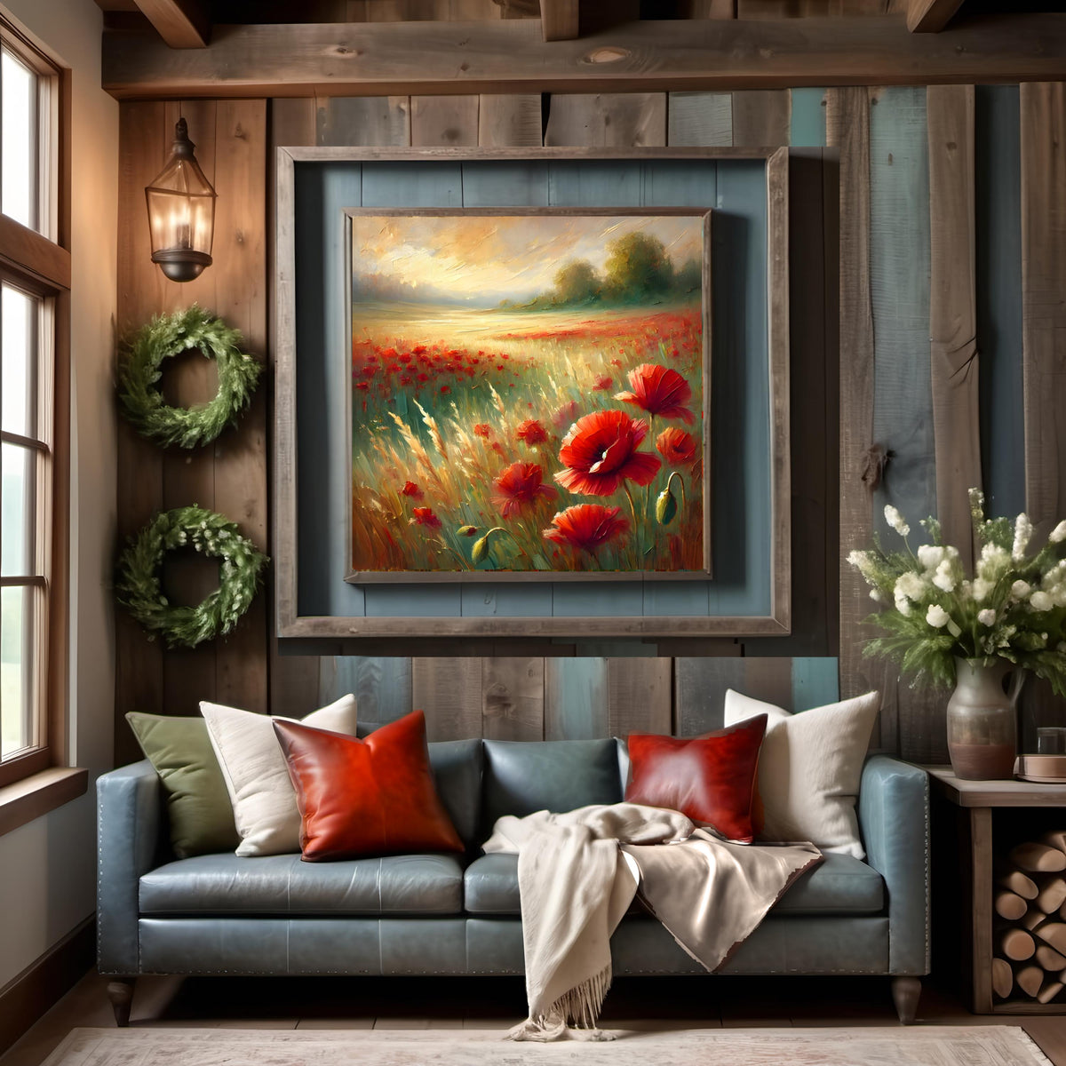 Red Poppy Field Print: Painterly Floral Landscape (Digital Download)