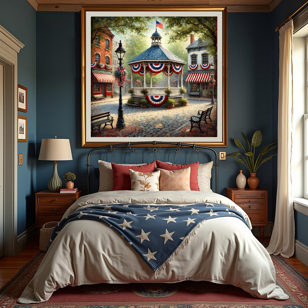 Patriotic Town Gazebo Print: Vintage Americana Wall Art (Digital Download)