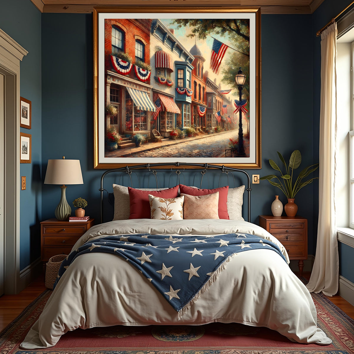 Patriotic Town Street Scene: Vintage Americana Wall Art (Digital Download)