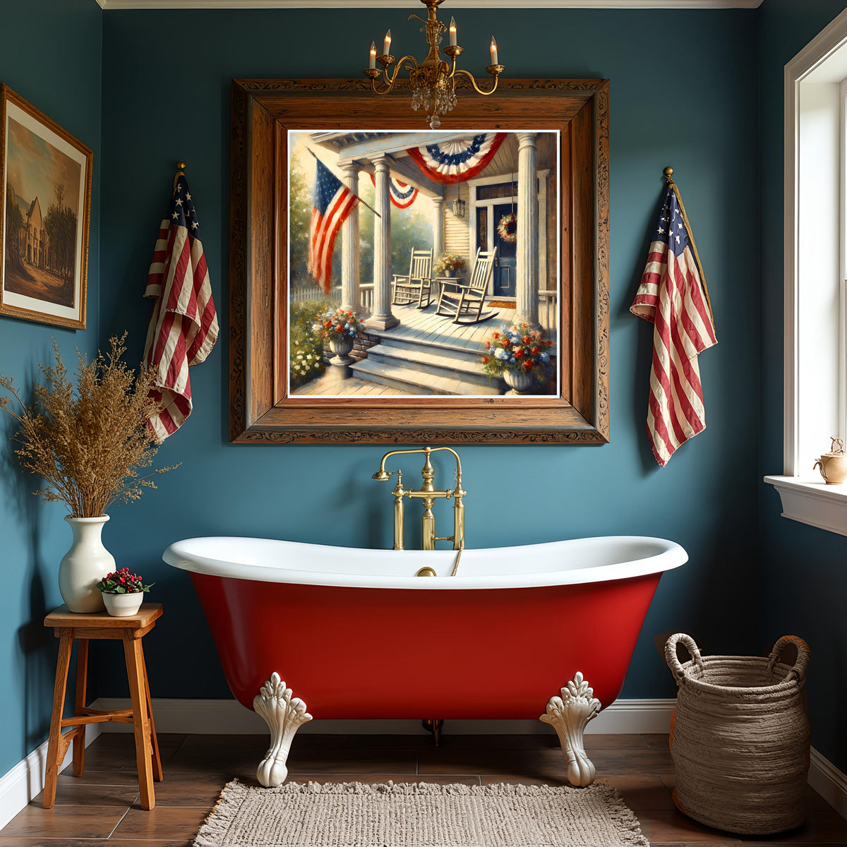 Rustic Memorial Day Porch Print: Boots & American Flag (Digital Download 2