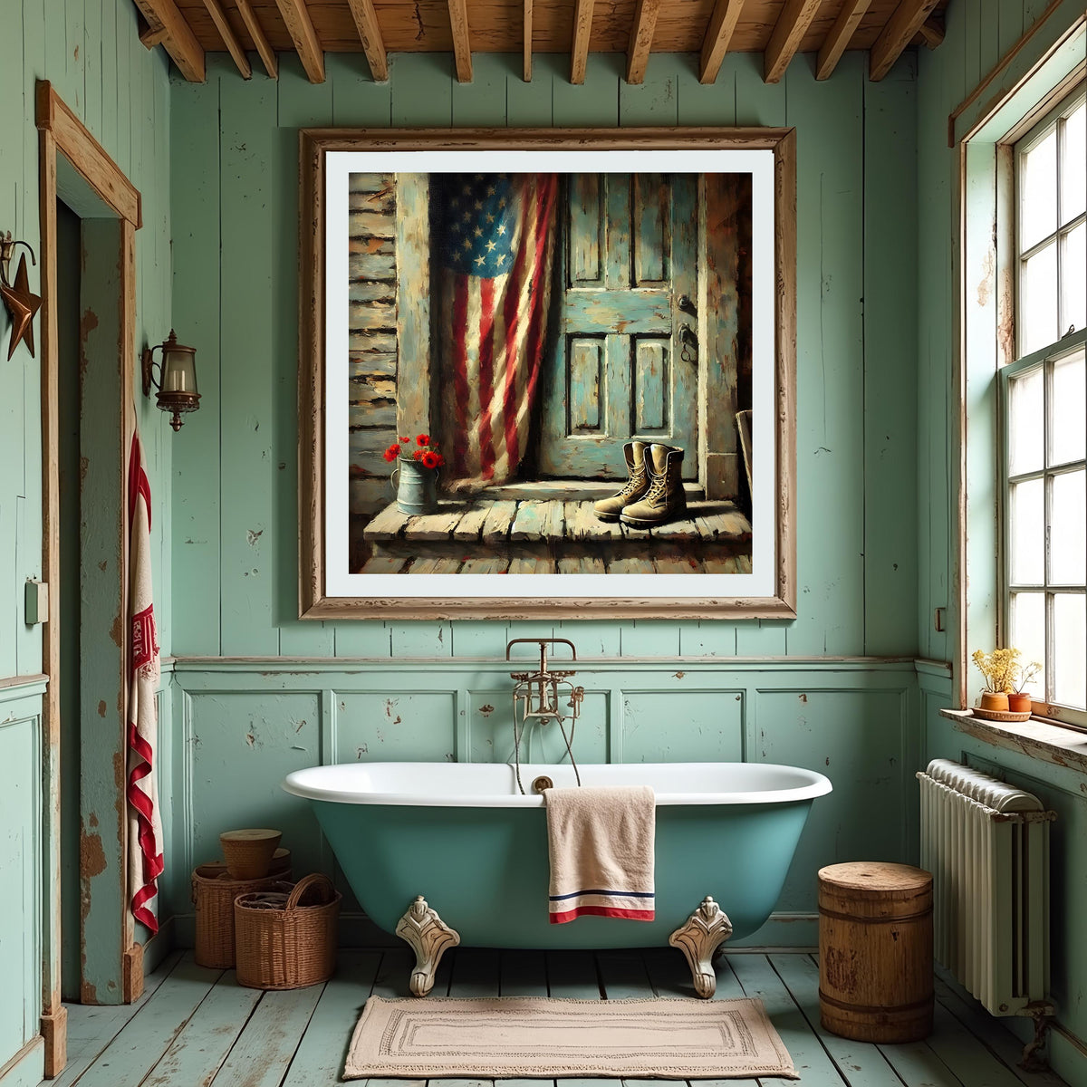 Rustic Patriotic Boots & Flag Print: Americana Memorial Day Art (Digital Download)
