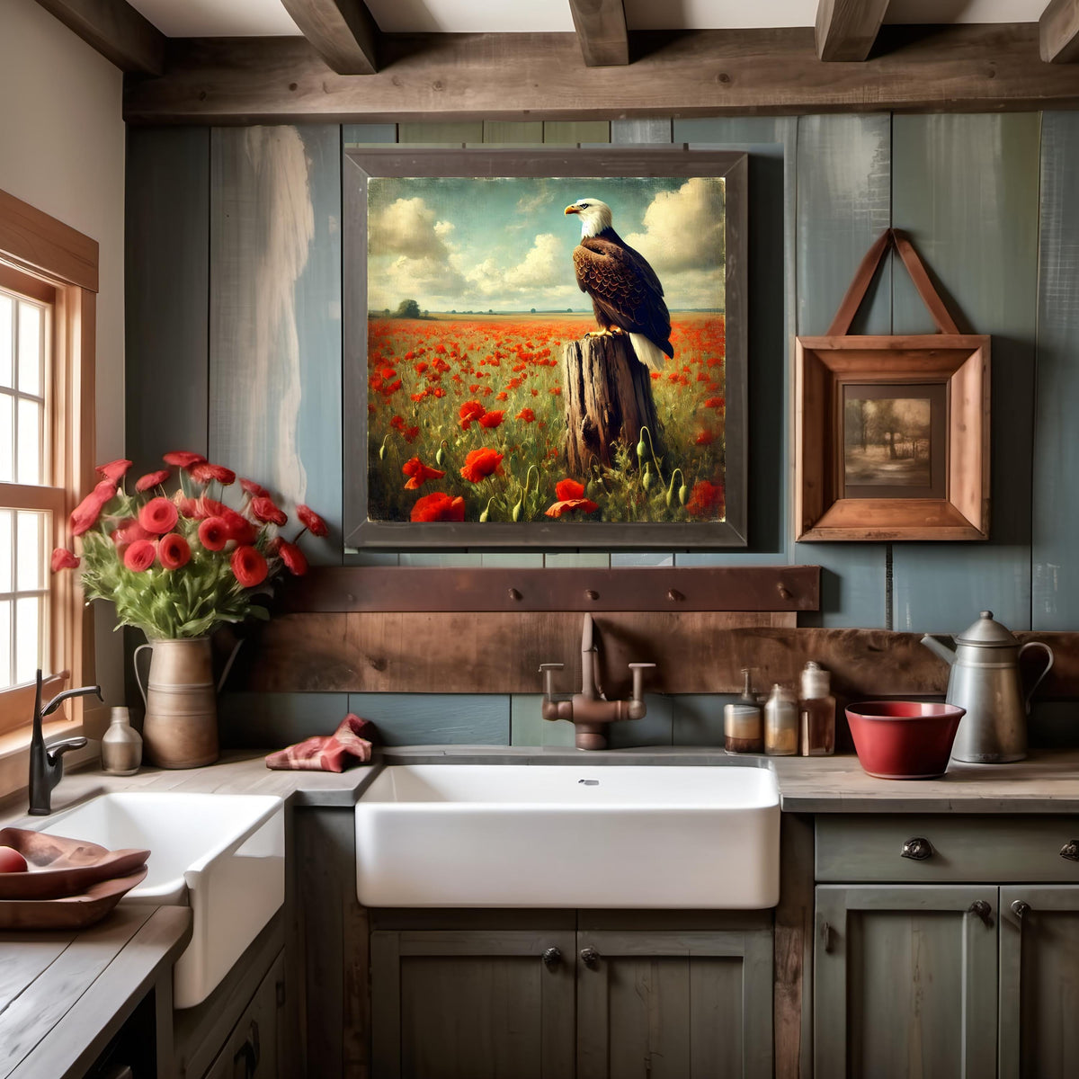Bald Eagle & Poppy Field Art: Patriotic Americana Decor (Digital Download)