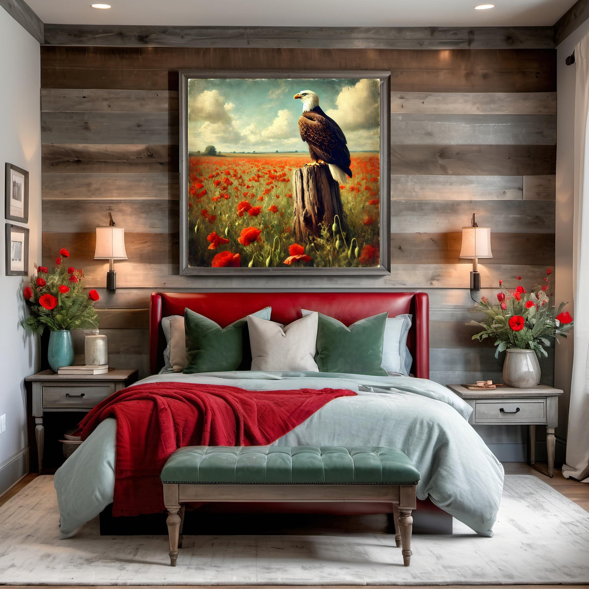 Bald Eagle & Poppy Field Art: Patriotic Americana Decor (Digital Download)