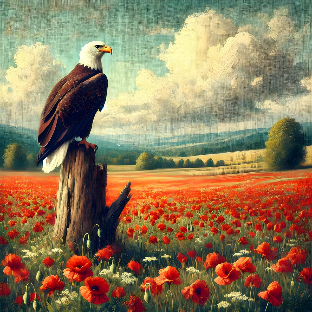 Bald Eagle Poppy Field Print: Americana Patriotic Wall Art (Digital Download)