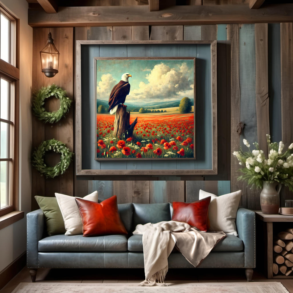 Bald Eagle Poppy Field Print: Americana Patriotic Wall Art (Digital Download)