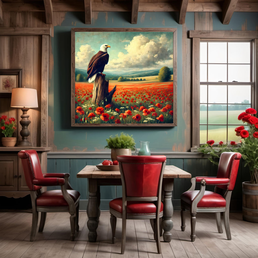 Bald Eagle Poppy Field Print: Americana Patriotic Wall Art (Digital Download)