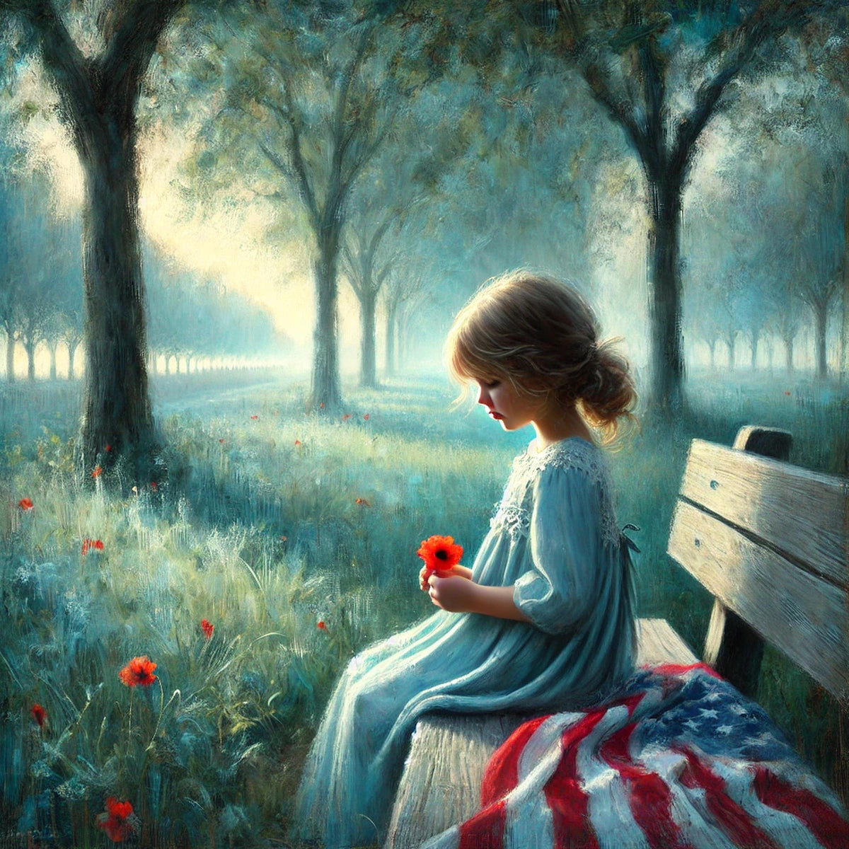 Girl with Poppy Art Print: Impressionist Memorial Day Decor (Digital Download