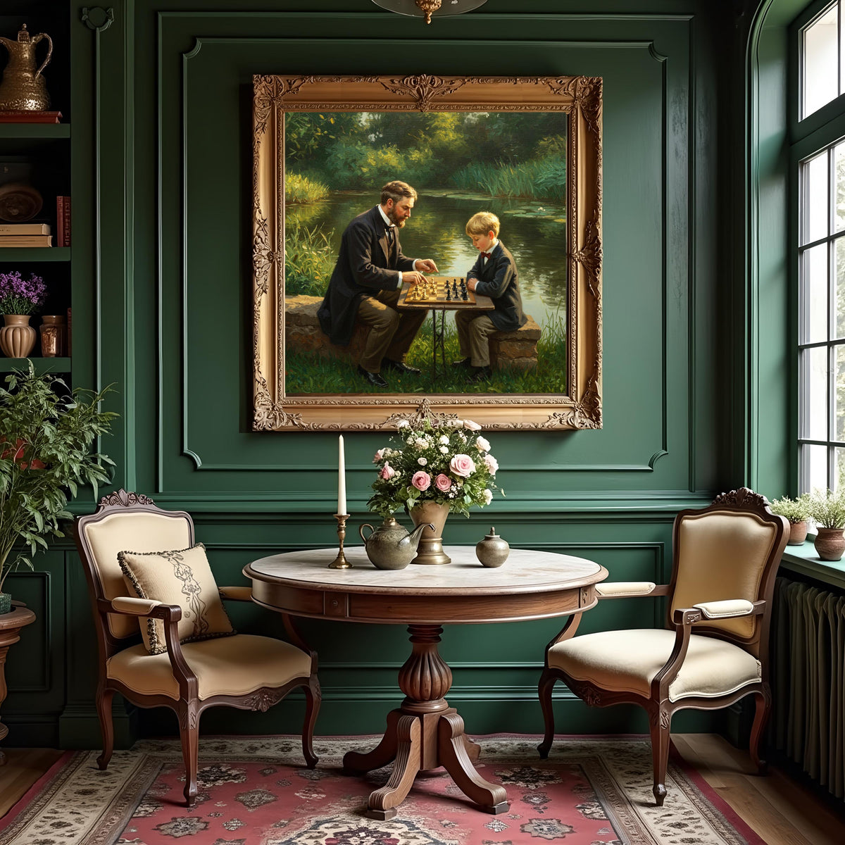 Father and Son Chess Print: Vintage Riverside Scene (Digital Download)