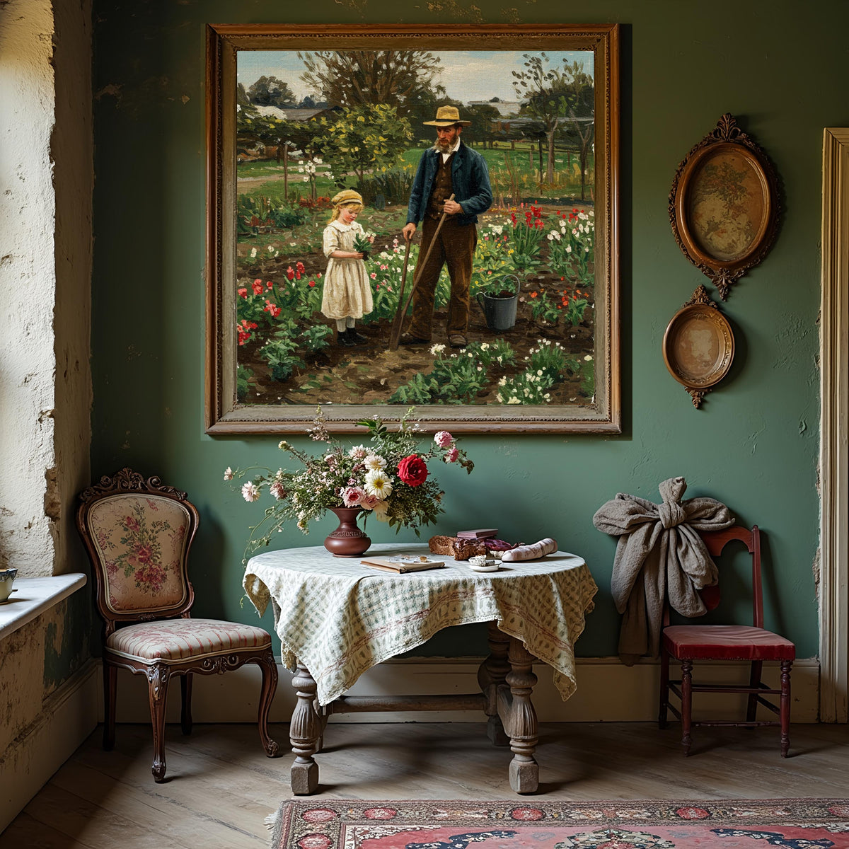 Father & Daughter Gardening Print: Springtime Bonding Art (Digital Download)
