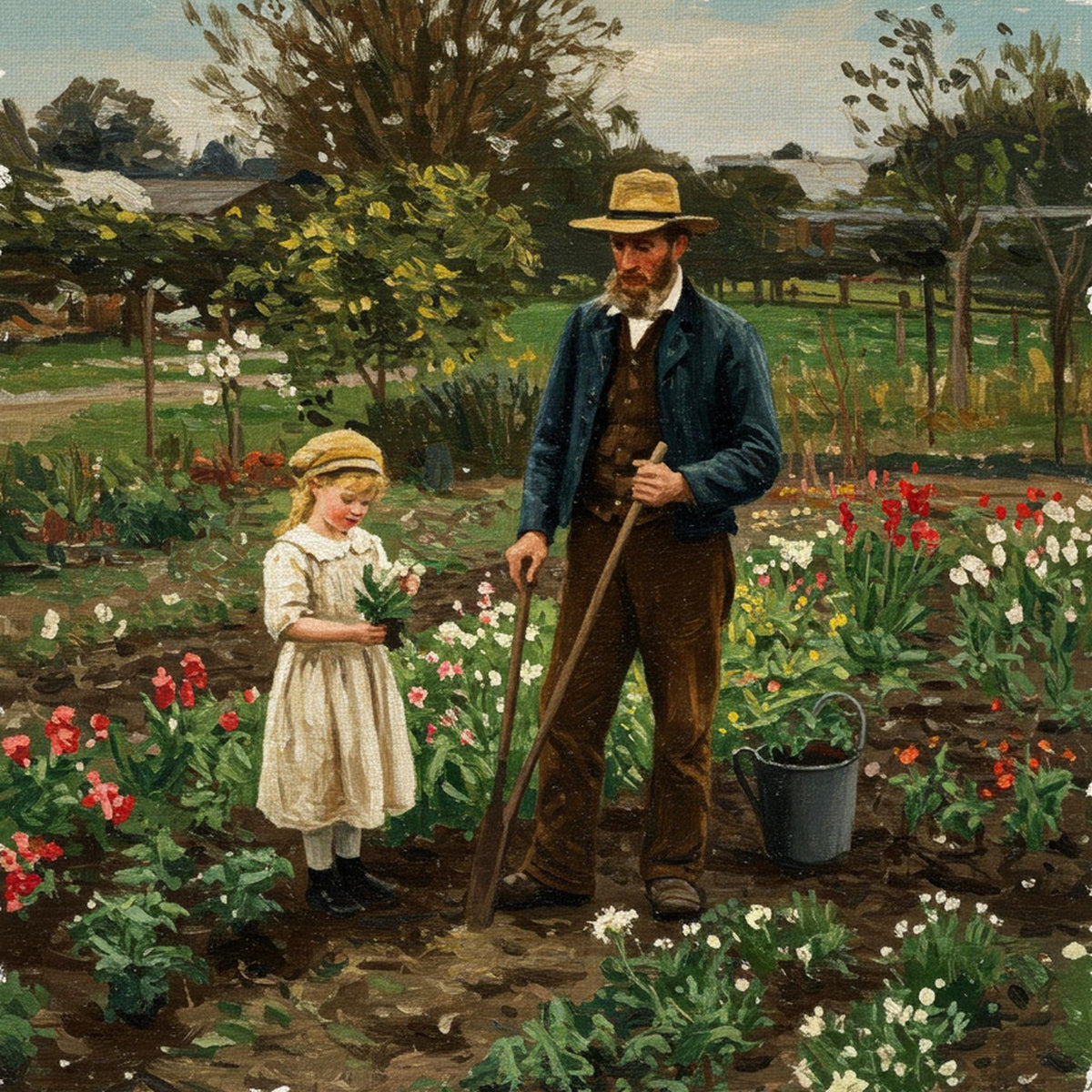Father & Daughter Gardening Print: Springtime Bonding Art (Digital Download)