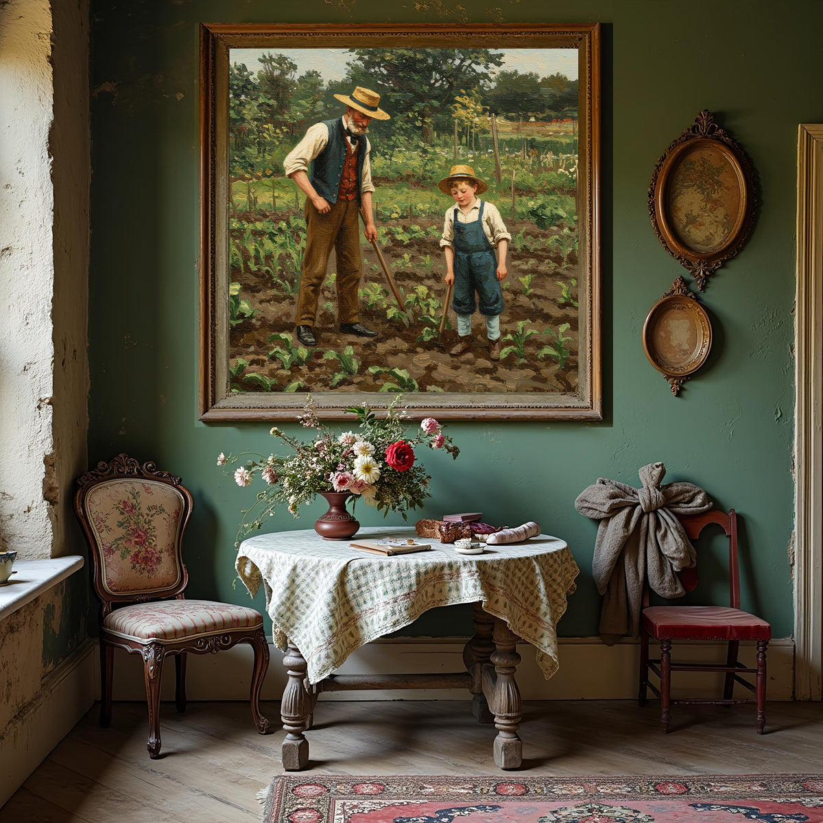 Father and Son Gardening Print: Springtime Bonding Scene (Digital Download)