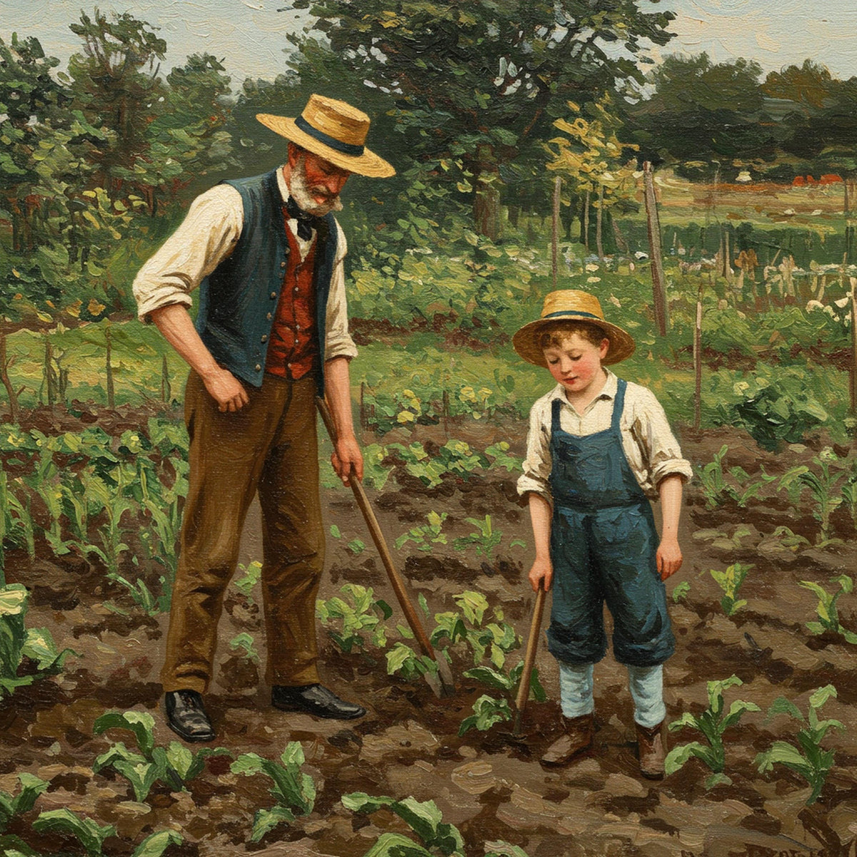 Father and Son Gardening Print: Springtime Bonding Scene (Digital Download)
