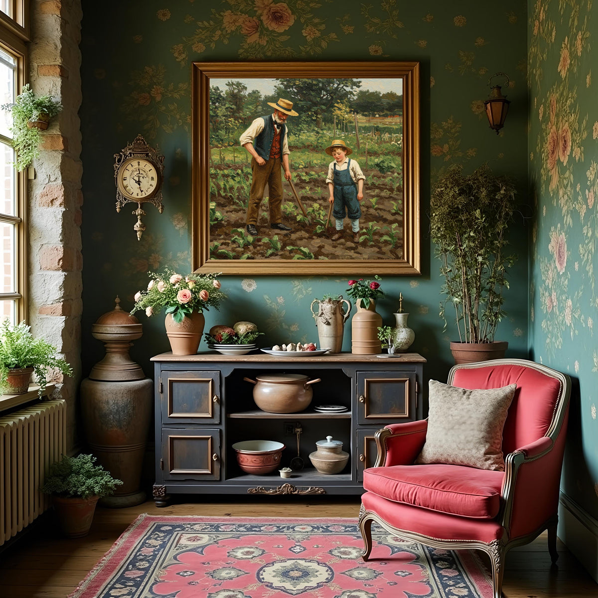 Father and Son Gardening Print: Springtime Bonding Scene (Digital Download)