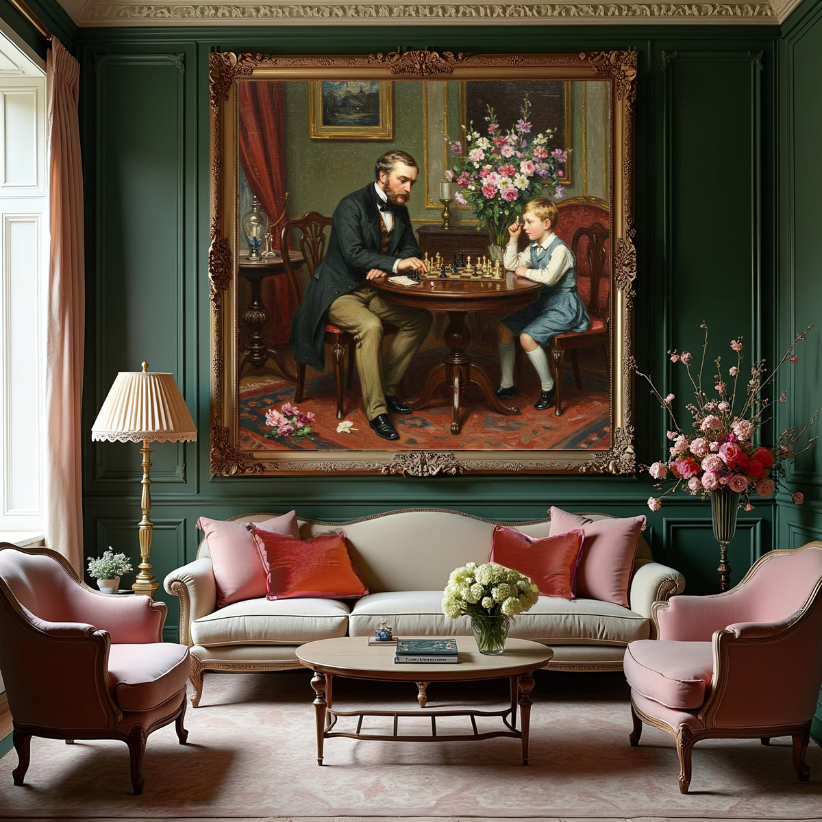 Father and Son Chess Game Art Print: Elegant Victorian Decor (Digital Download)