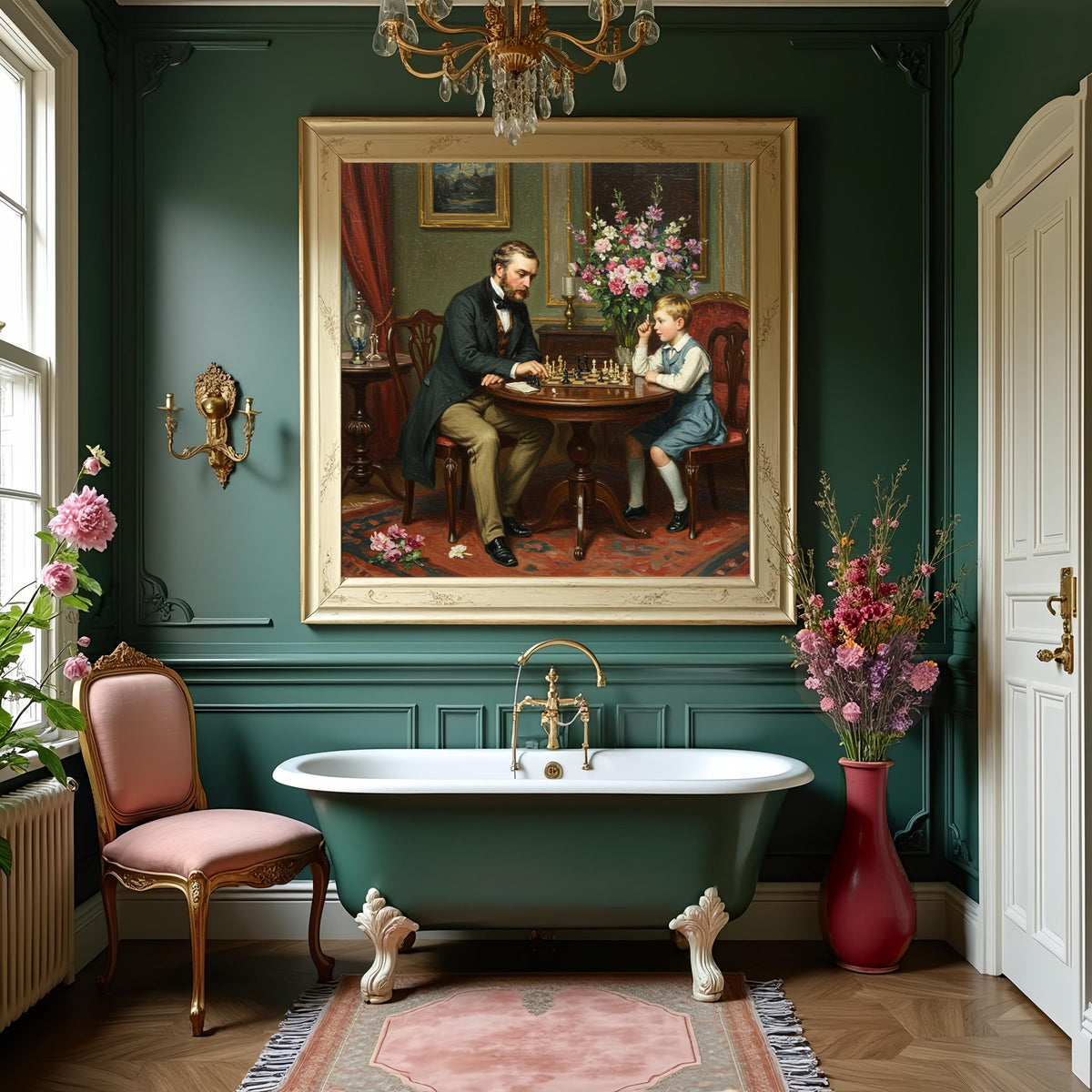 Father and Son Chess Game Art Print: Elegant Victorian Decor (Digital Download)